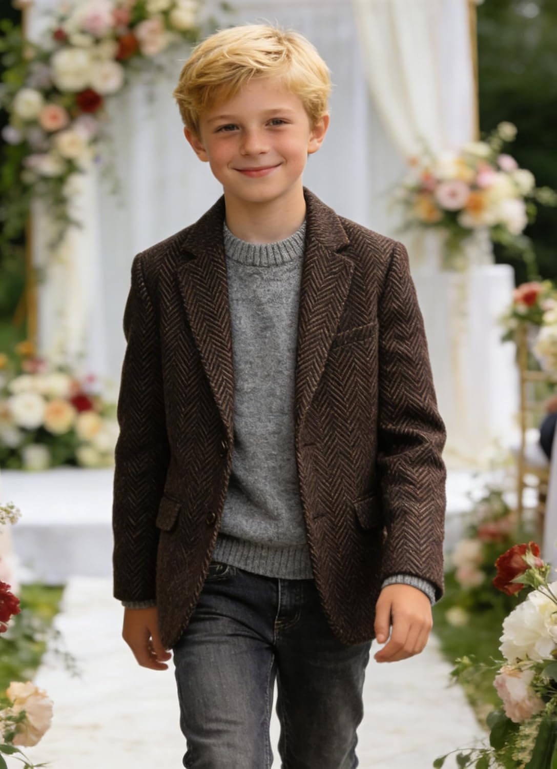 Tweed Herringbone Boys Blazer Classic Jacket for Boy Casual Jacket Formal Tweed Patterned Sport Coat - Image 4