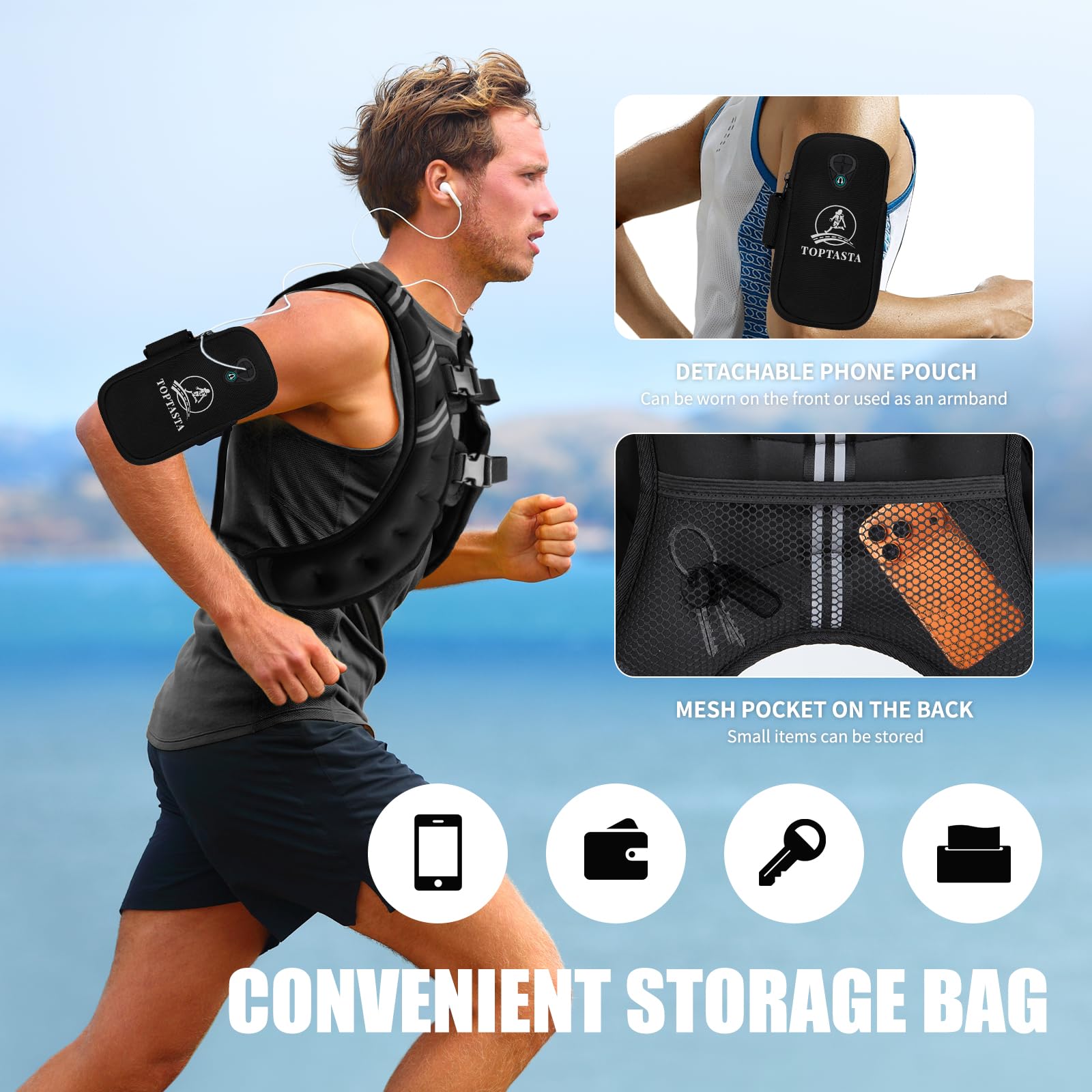 Gilet ponderato per uomo e donna, 6/8/12/16/20/25 l, 13,6 kg, regolabile, con strisce riflettenti, per allenamento, allenamento della forza, corsa, fitness, costruzione muscolare, perdita di peso