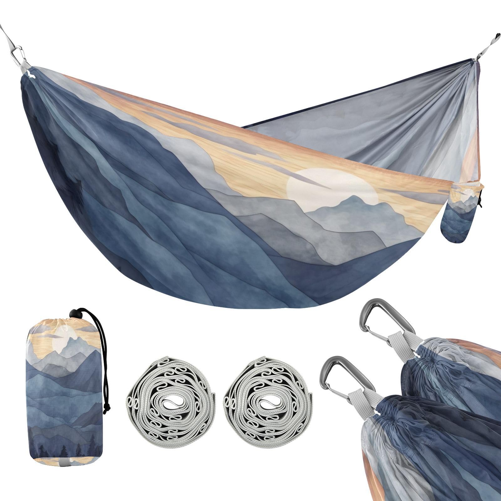 Haskirky Blue Marble Camping Hammock, Single Portable Hammocks with Tree Straps & Attached Carry Bag, 330Lbs Capacity Perfect for Outside Indoor Hiking Beach Backpack Travel