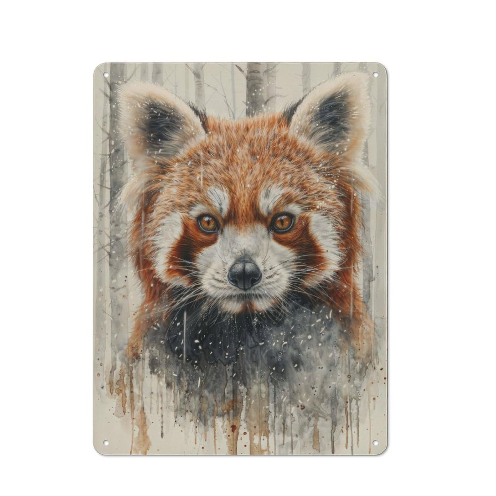 Junmoney Red Panda Watercolor Gaze Retro-Style Metal Plaque 40X30cm For Kitchen Or Home Bar, Gift For Home Bar Enthusiasts During The Christmas Season