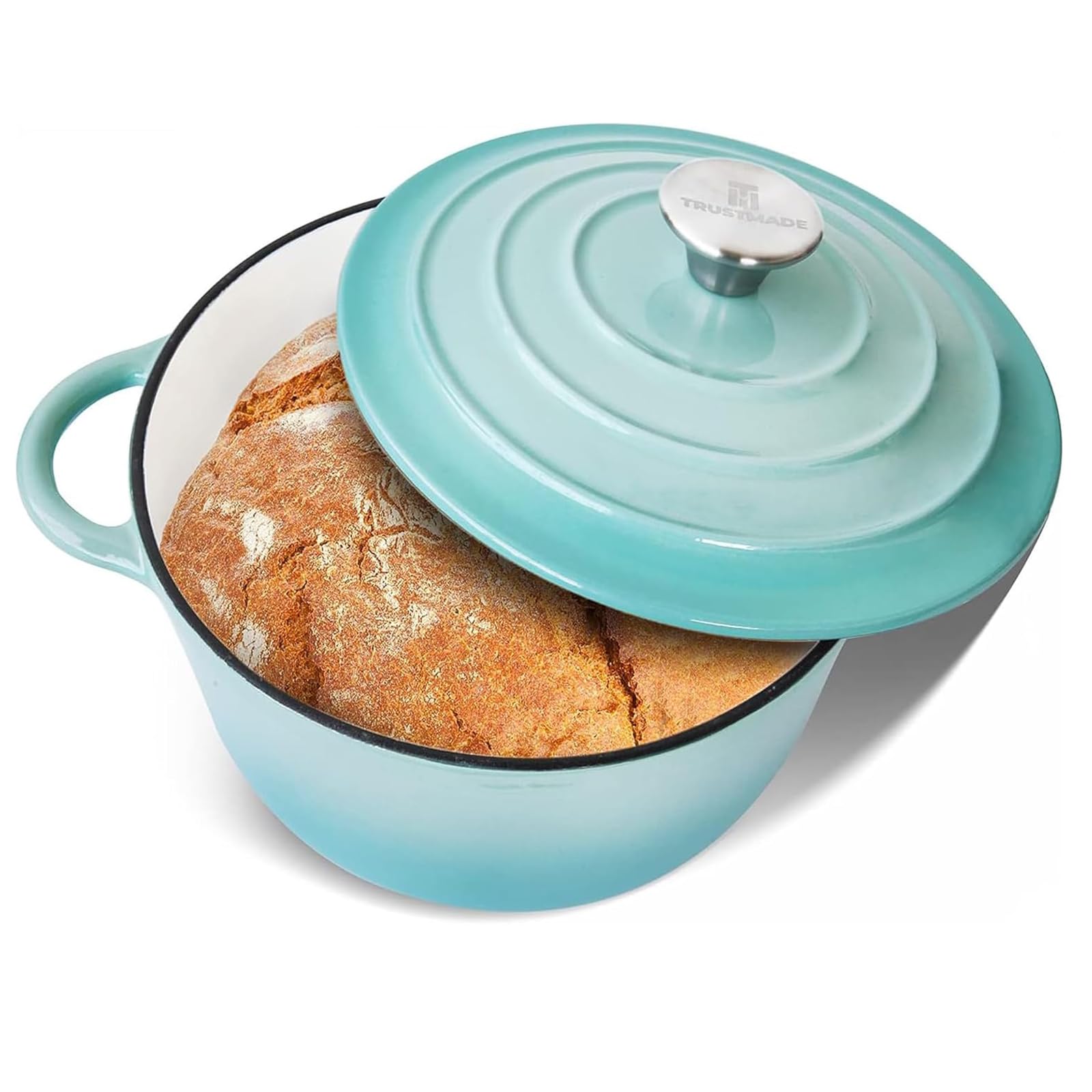 Trustmade Forno olandese in ghisa da 4,5 qt, pentola da cucina rivestita in smalto con coperchio autoimbastente per cottura domestica, stufa, cucina, acqua