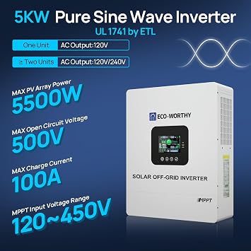 ECO-WORTHY Home Power Station Backup Power,10240Wh LiFePO4 Battery Support CommunicationBluetooth and WiFi,AC 5000W Inverter, 2Hr/5Hr Fast Charge,for Home Backup,Emergency,Solar System Components