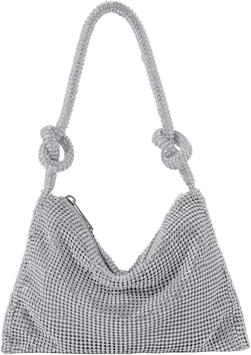 MakeMeChic Women’s Rhinestone Sparkly Evening Handbag Knot Top Handle Clutch Bag