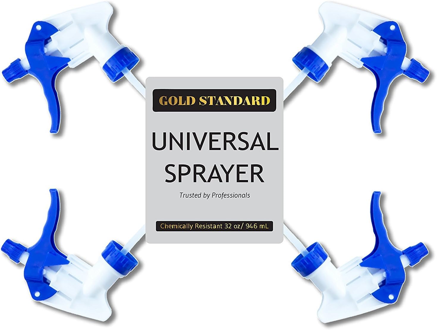 Gold Standard 32 oz Empty Plastic Spray Bottle Pump Nozzles - Industrial Strength for Commercial or Home Use (4 Triggers)