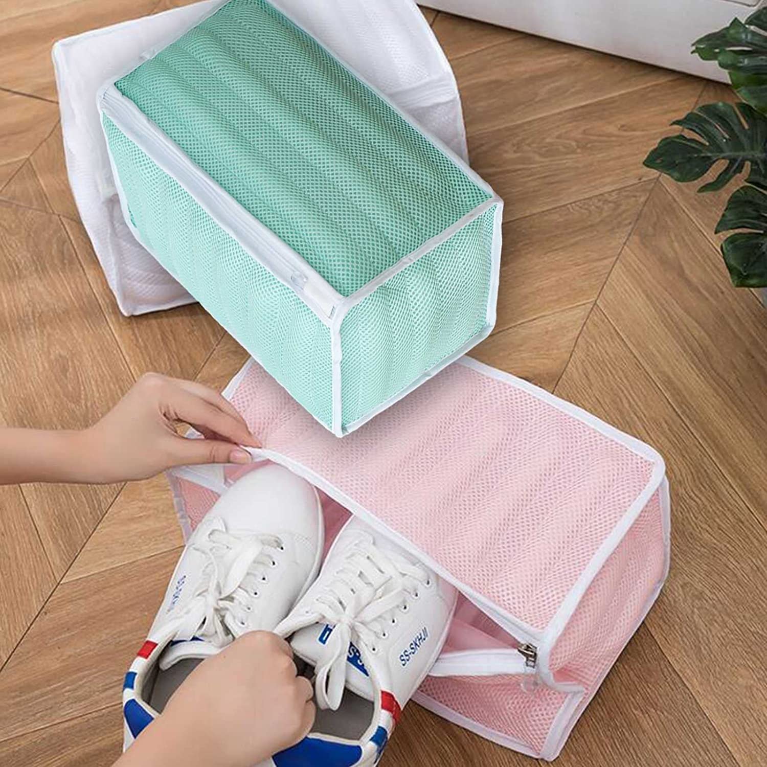 4 STÜCK Mehrzweck-Wäschenetzbeutel Strapazierfähiger Mesh-Wäschebeutel Für Schuhe Mit Reißverschluss Waschbeutel Mit Hohem Schutz Für Sneaker Flache Schuhe Lagerung & Reisen ( Color : Green )