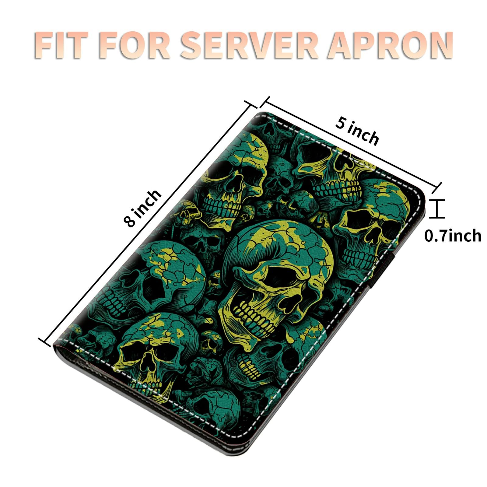 Server Books for Waitress Waiter with Zipper Pocket, Art Skull Leather Server Pads (5