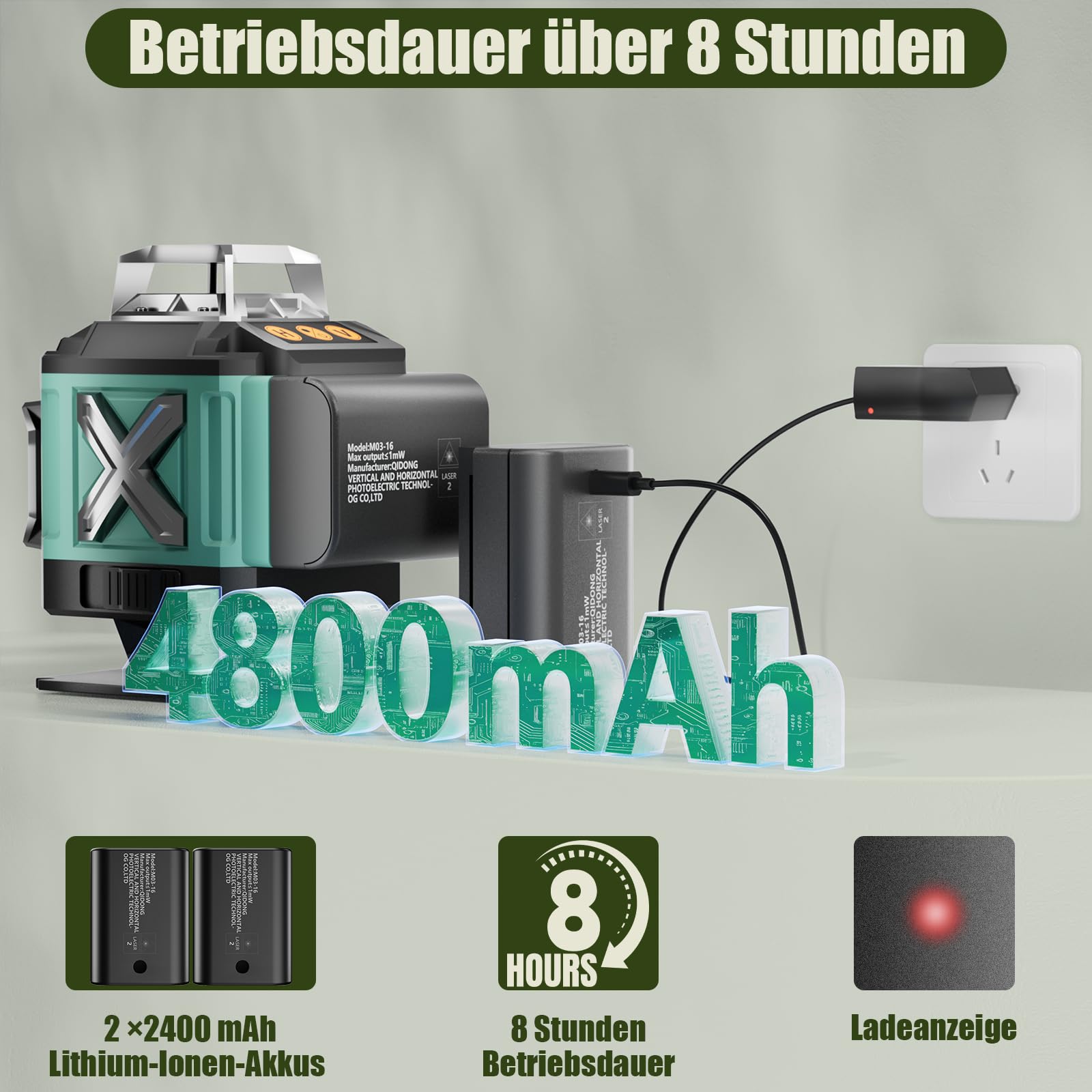 Nivel Laser Autonivelante 360 Grados,4x360° 16 líneas Nivel Laser Verde, 360 Líneas Vertical/Horizontal Conmutables con 2 batería,Soporte Magnético, ajuste de brillo,control remoto,Bolsa Portátil