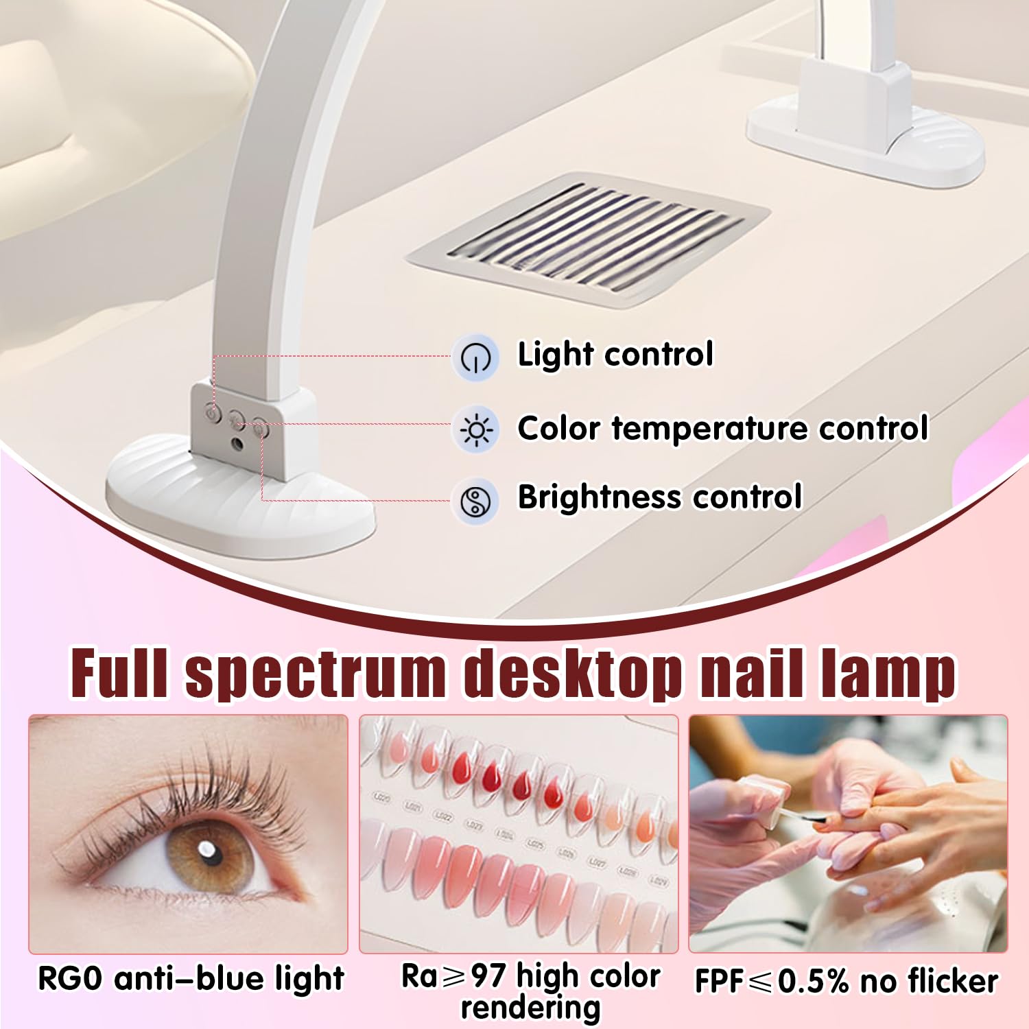 Lampada a Mezzaluna per Lampada per Ciglia, Lampada da Tavolo per Unghie ad Arco per estetiste, Nail Tech, Estetista, Lampada da scrivania a Mezzaluna con attenuazione Continua e,Bianca