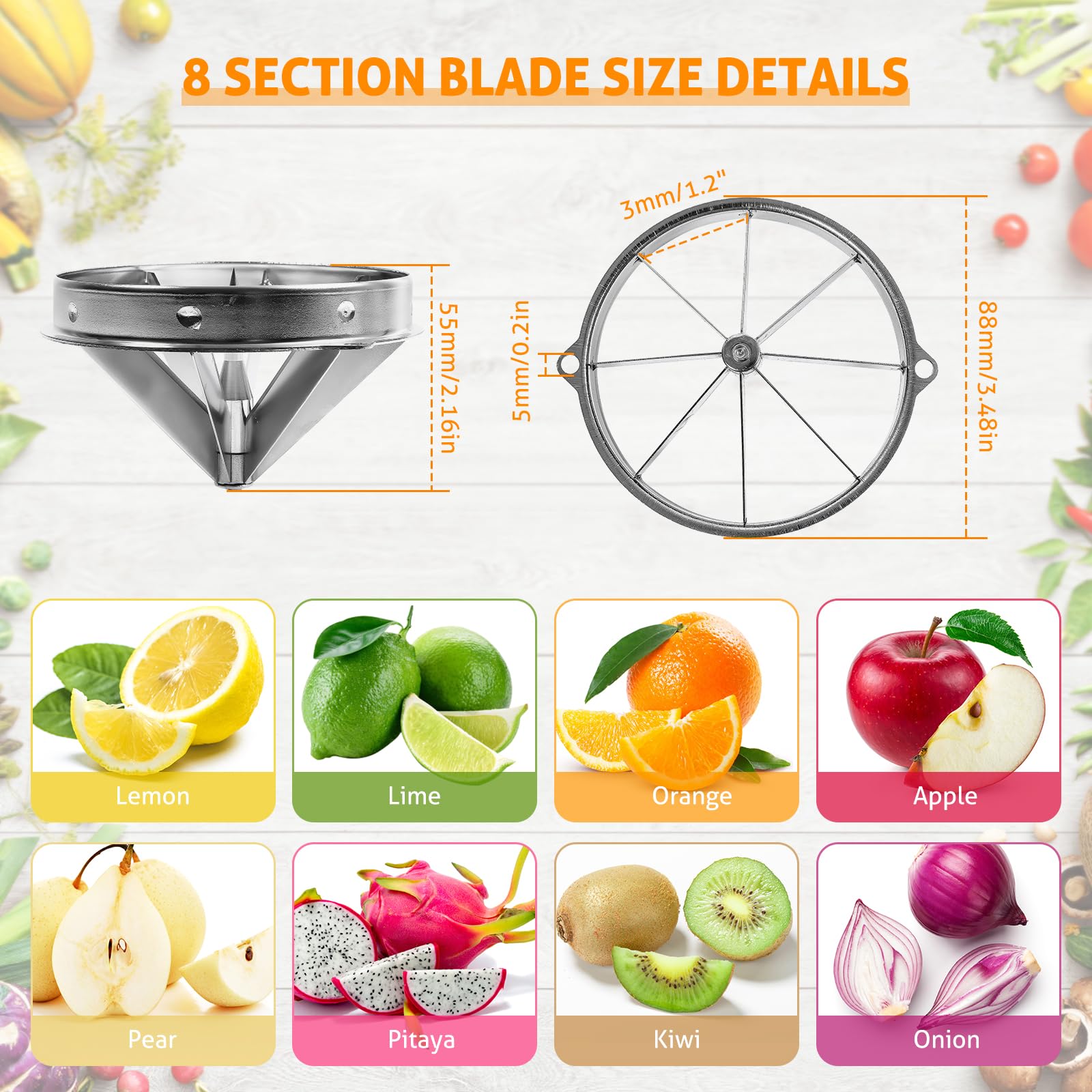 Cuchilla de 8 secciones para comercial Easy Wedger Limón Cortador Cuchilla de Acero Inoxidable Fruta Lima Cortadora Vegetal Picadora Dicer 8 Cuchilla Cuña 5