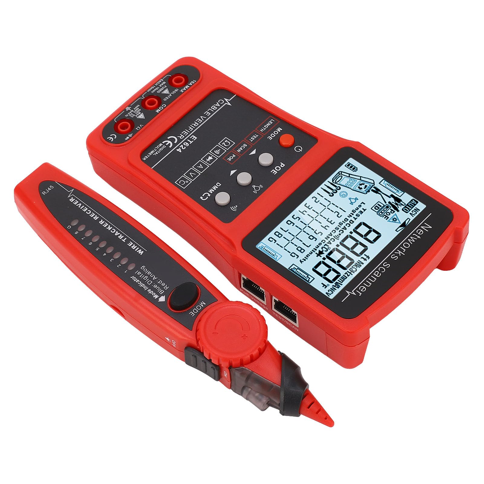 Cosiki Tester per Cavi di Rete Test POE Analizzatore di Circuiti Digitali Cerca per Elettricisti e Professionisti IT, con Batteria per Test su Cavi di Rete CAT5 CAT6