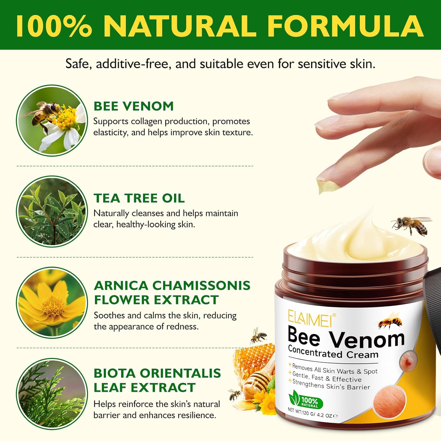 Bee Venom Skin Restoration Cream,Bee Venom Concentrated Cream,Deeply Nourishes the Skins and Reduces Skin Blemishes-Quickly Smoothing and Moisturizes the Skin-120G - Image 2