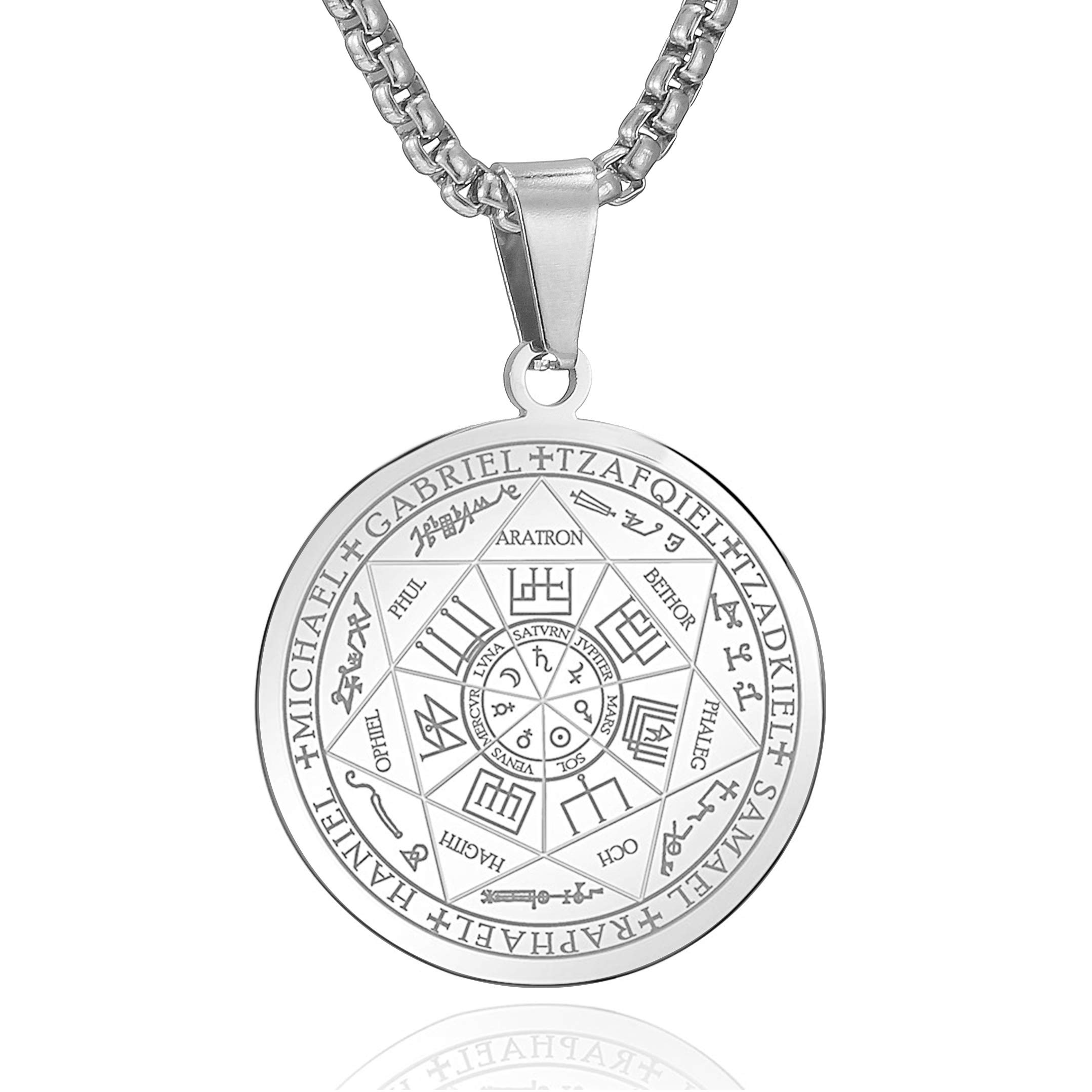 AFSTALR Medal Talisman Necklace 7 Archangel Seal for Men Women Solomon Pentagram Talisman Magic Protection Amulet
