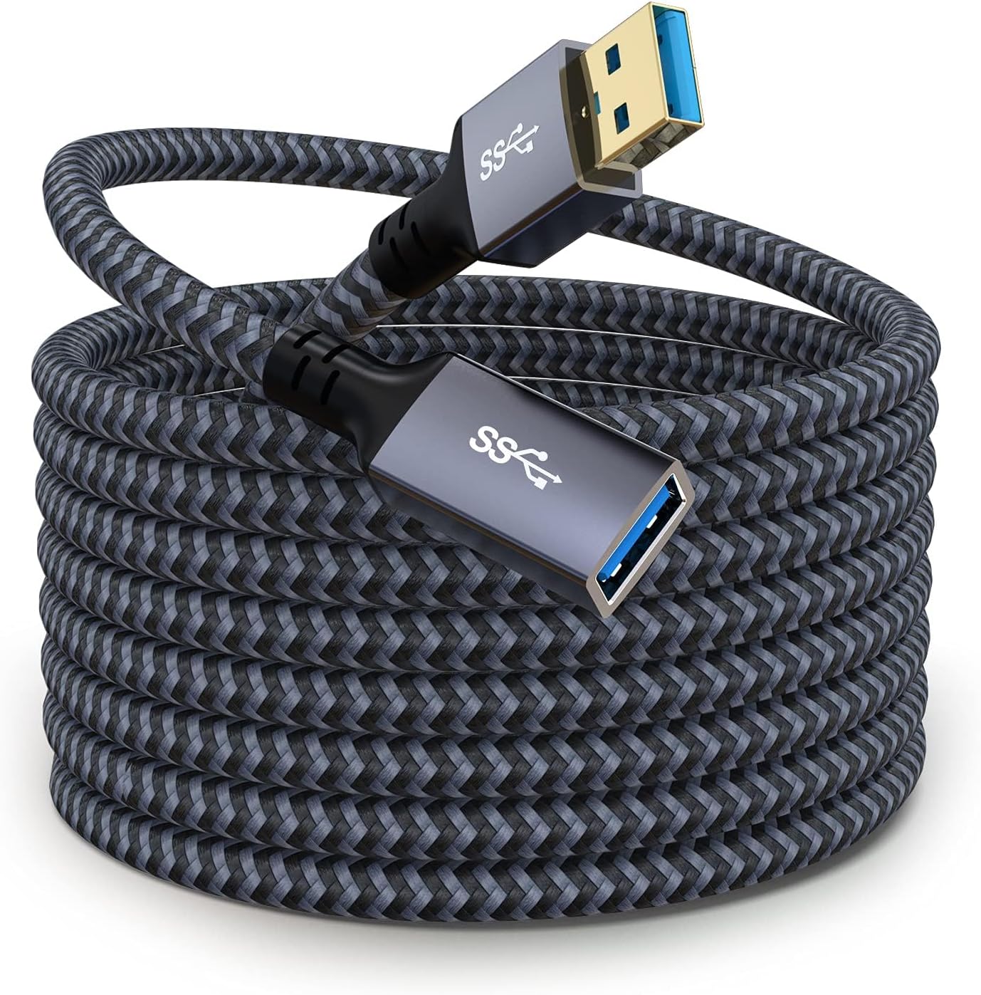 USB Extension Cable 20ft- USB3.0 Speeds,Durable Braided Design Type A Male to Female USB Extender for Printer, USB Keyboard,Mouse,Flash Drive