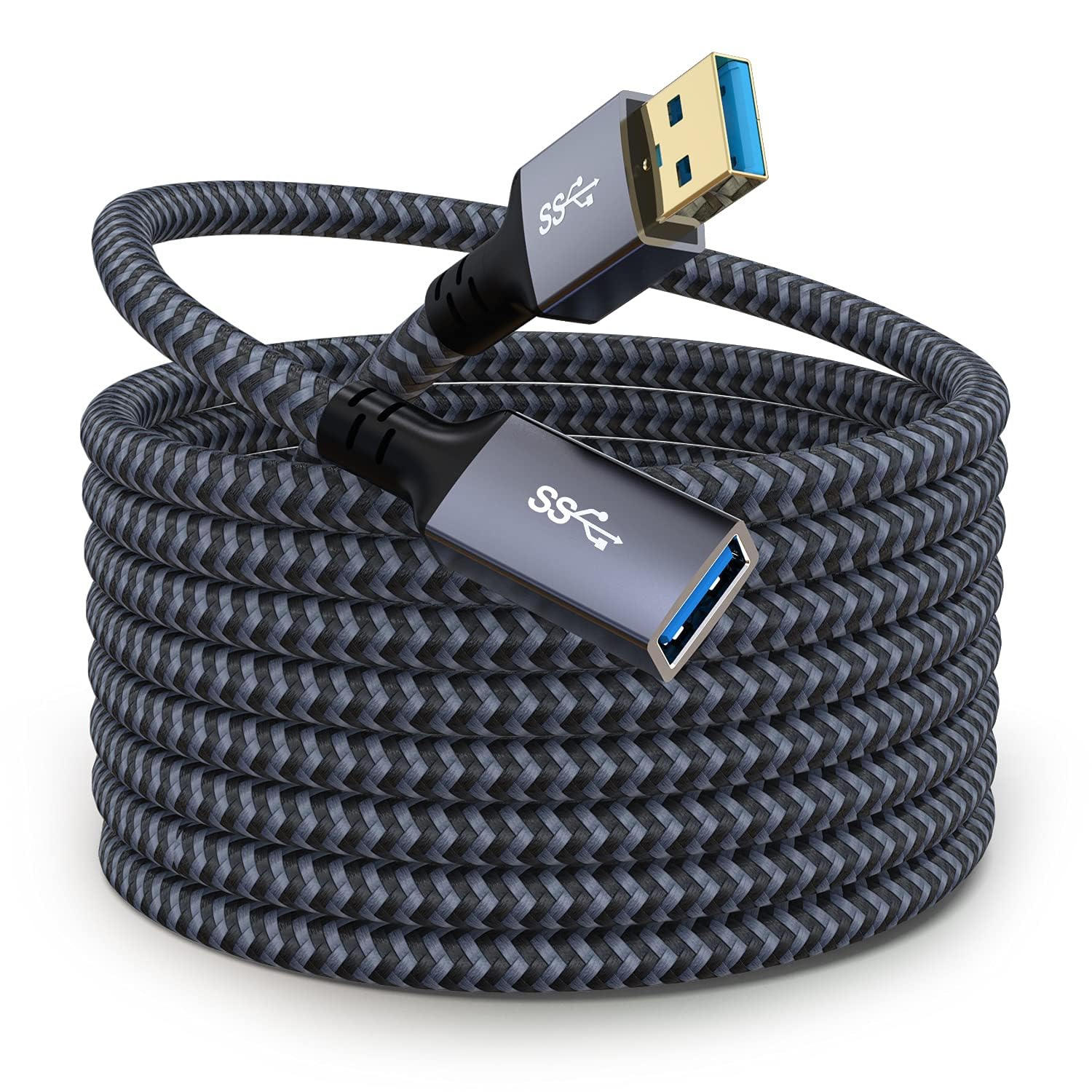 Câble d'extension USB 3.0 mâle vers femelle Matériau tressé durable Transfert de données élevé Compatible avec clavier, souris, clé USB, disque dur, imprimante 3 m