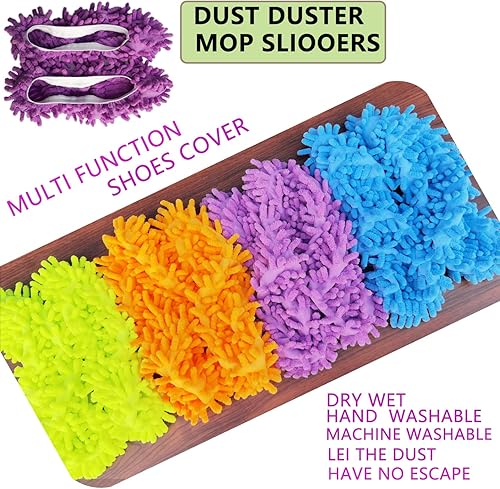 Miniatura 7 de 4 pares (8 piezas) pantuflas de mopa para zapatos, limpiadores de polvo de microfibra reutilizables multifunción, zapatos de limpieza de suelos para