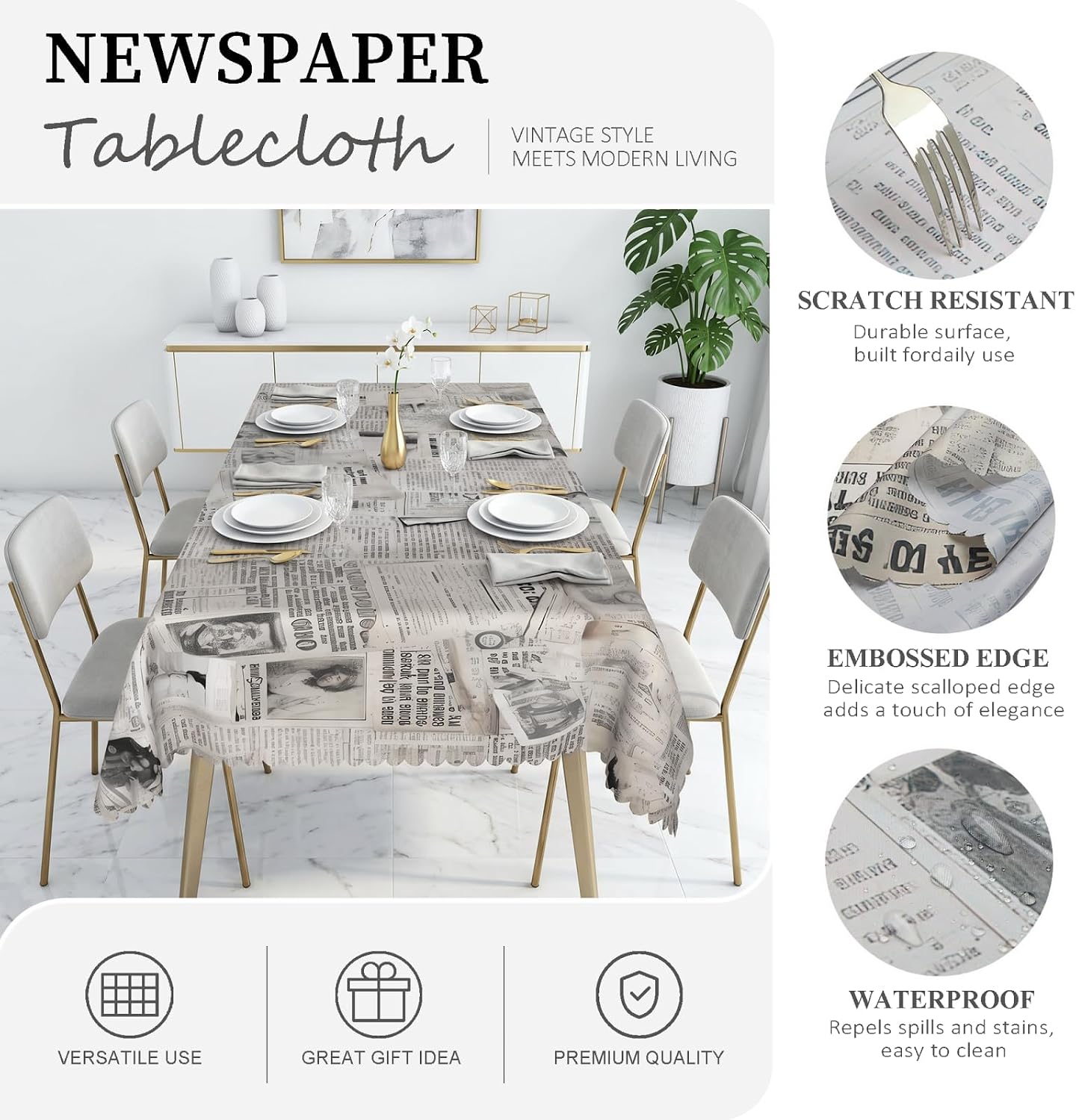 60x102 Inch Old Newspaper Print Tablecloth Washable Rectangle Cover image 3