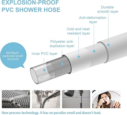 Miniatura 5 de OFFO Manguera de ducha, 138 pulgadas, de PVC de alta calidad, manguera de ducha de mano, manguera flexible con inserto de latón y tuerca para baño