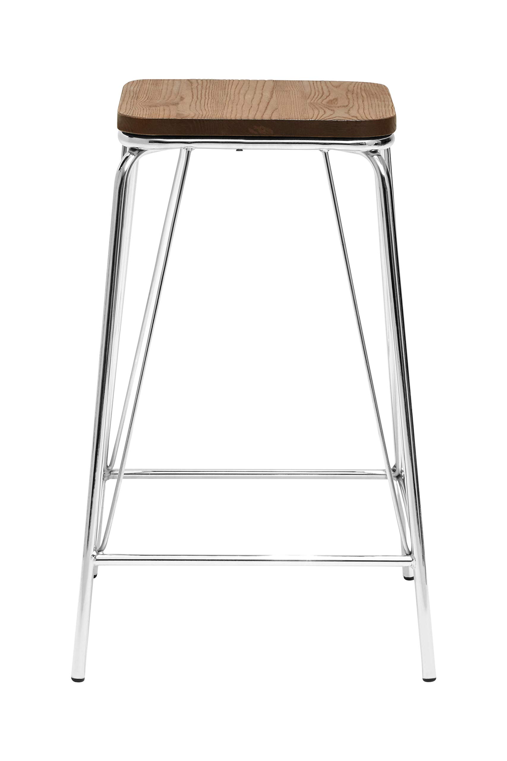 Premier Housewares Bar Stool, Counter Height Stools, Metal & elmwood, w42 x d42 x h62cm - Silver
