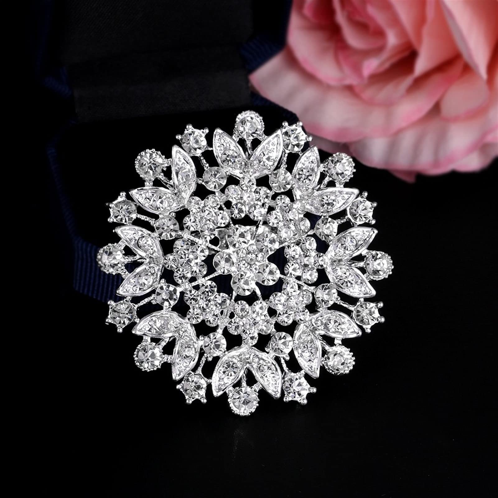 Cristallo strass ciano verde spilla con ciondolo fiore rosa Cristallo strass ciano verde spilla con ciondolo fiore rosa