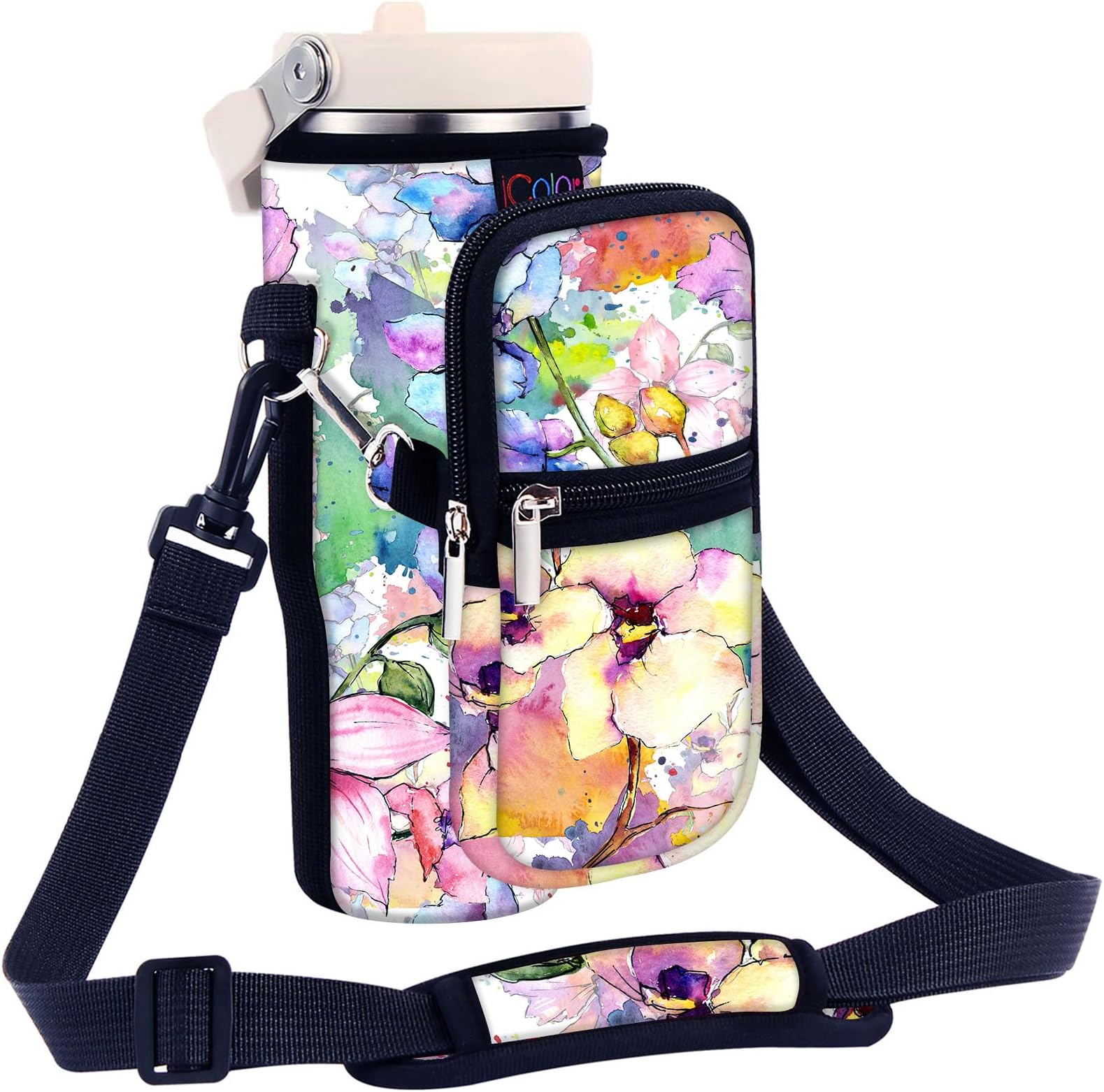 Water Bottle Carrier Bag for Stanley IceFlow Flip Straw Tumbler 20/30oz Stanley IceFlow Mug Carrying Holder Neoprene Sleeve Stanley Cup Accessories Pouch Crossbody Sling for Travel Fitness