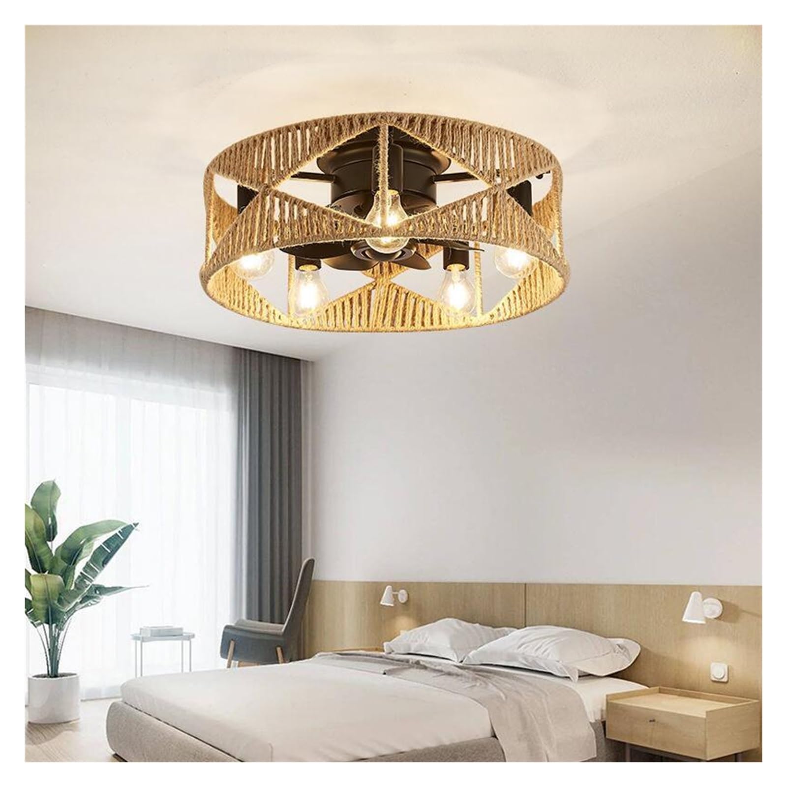 TRDEWR Chandeliers Lights Led Ceiling Fan Pendant Lamp Art American Iron Industrial Wind Hemp Rope Restaurant Bedroom Hall Coffee Shop Good Light and Shadow Effects(Model 2)