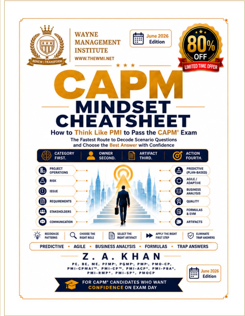 CAPM EXAM MINDSET Cheat Sheet: “I AM PMP Certified. You can be CAPM— faster, easier, and cost-effective.”. Z. A. Khan P.E, BE, ME, PFMP, PGMP, PMP, ... RMP, SP, PMOCP) (CAPM Exam Prep Simplified)