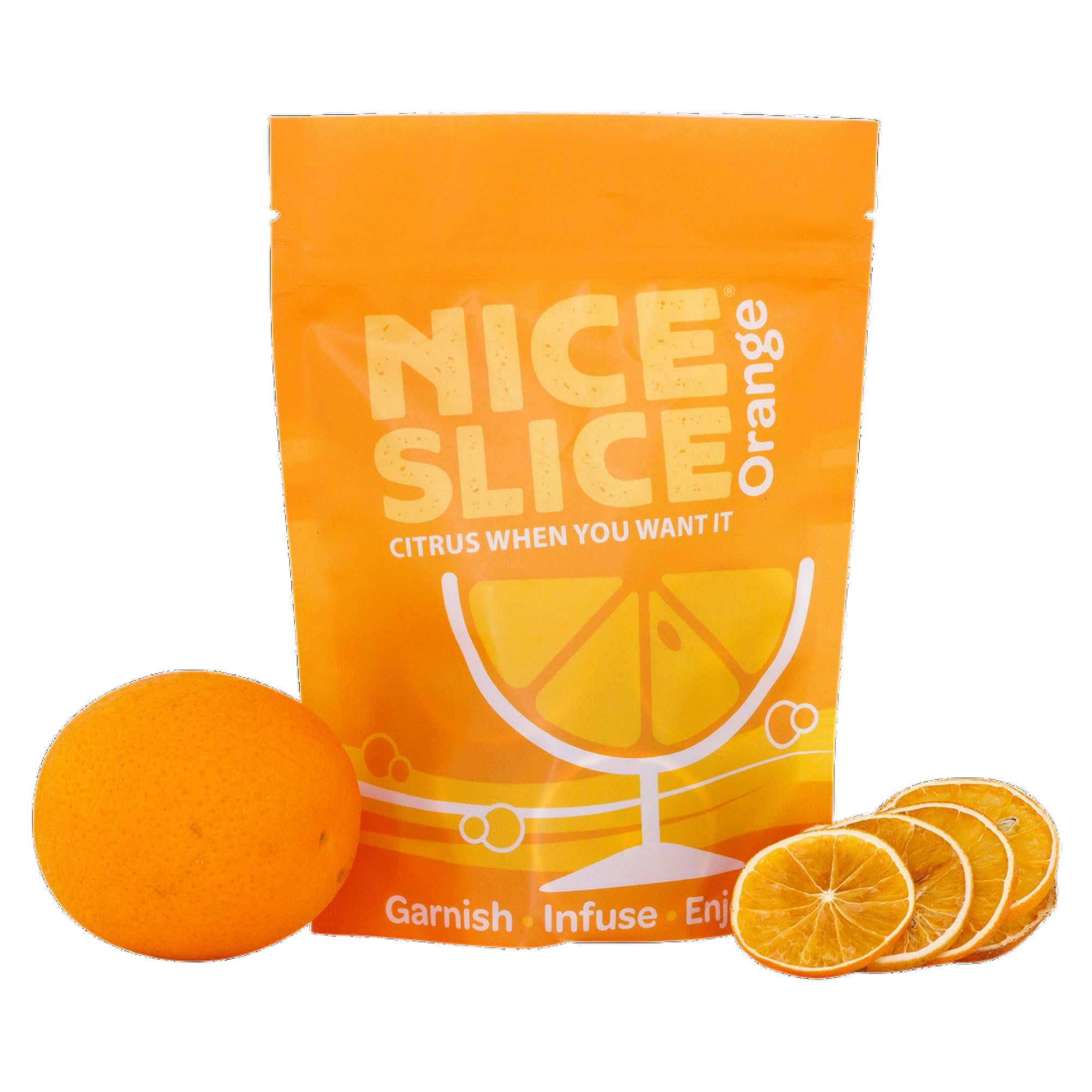 NICE SLICE Dried Orange Slices - Approx 20 Premium Dried Fruit Servings for Cocktails, Mocktails, Drinks, Baking & Cooking- 100% Natural Dehydrated Orange Garnish in Resealable Pouch -Air-Dried Citrus