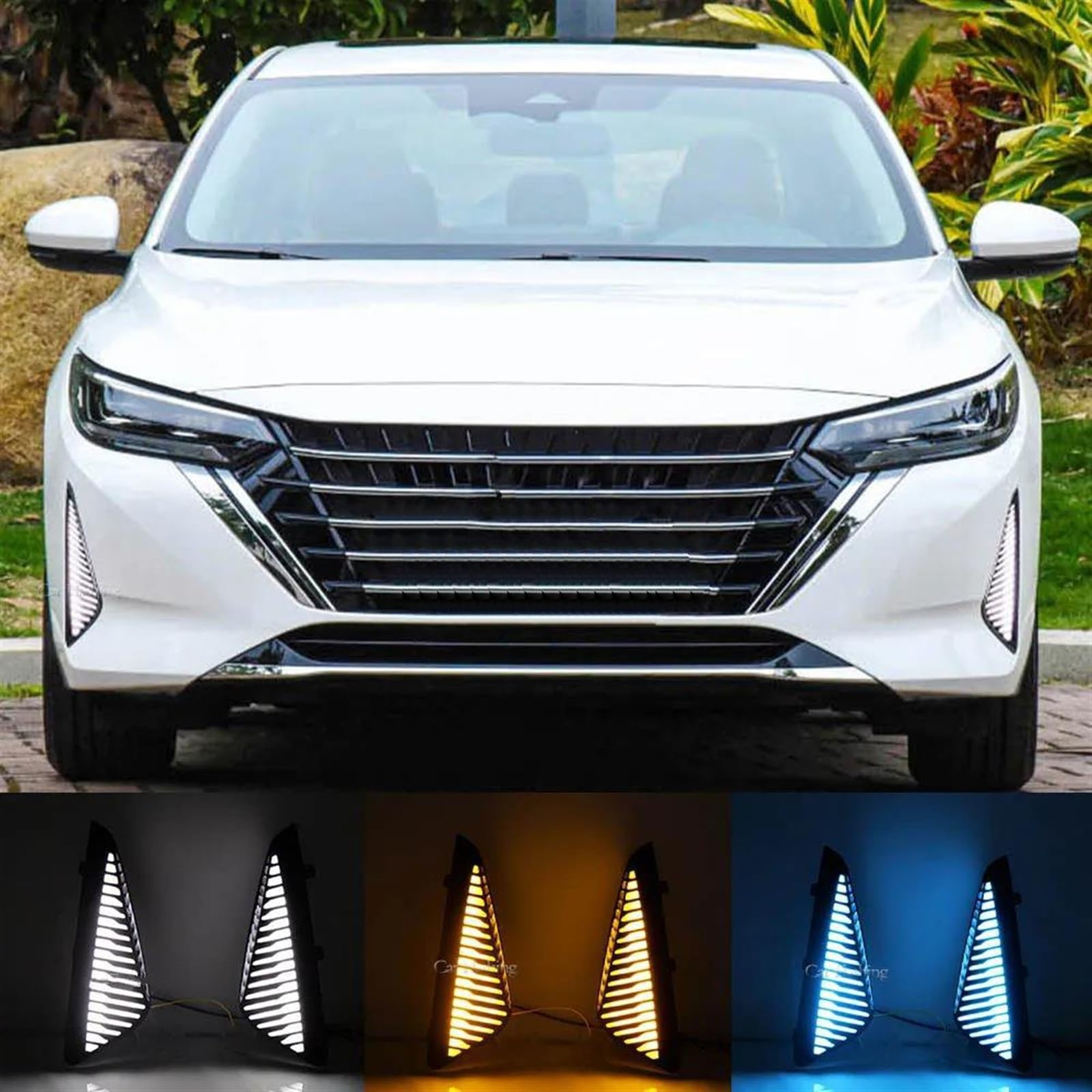 Intermitentes Automóviles Coche LED DRL para Nissan para Sentra para sylphy 2023 luces circulación diurna cubierta luz antiniebla con señal giro amarilla(White Yellow Blue)