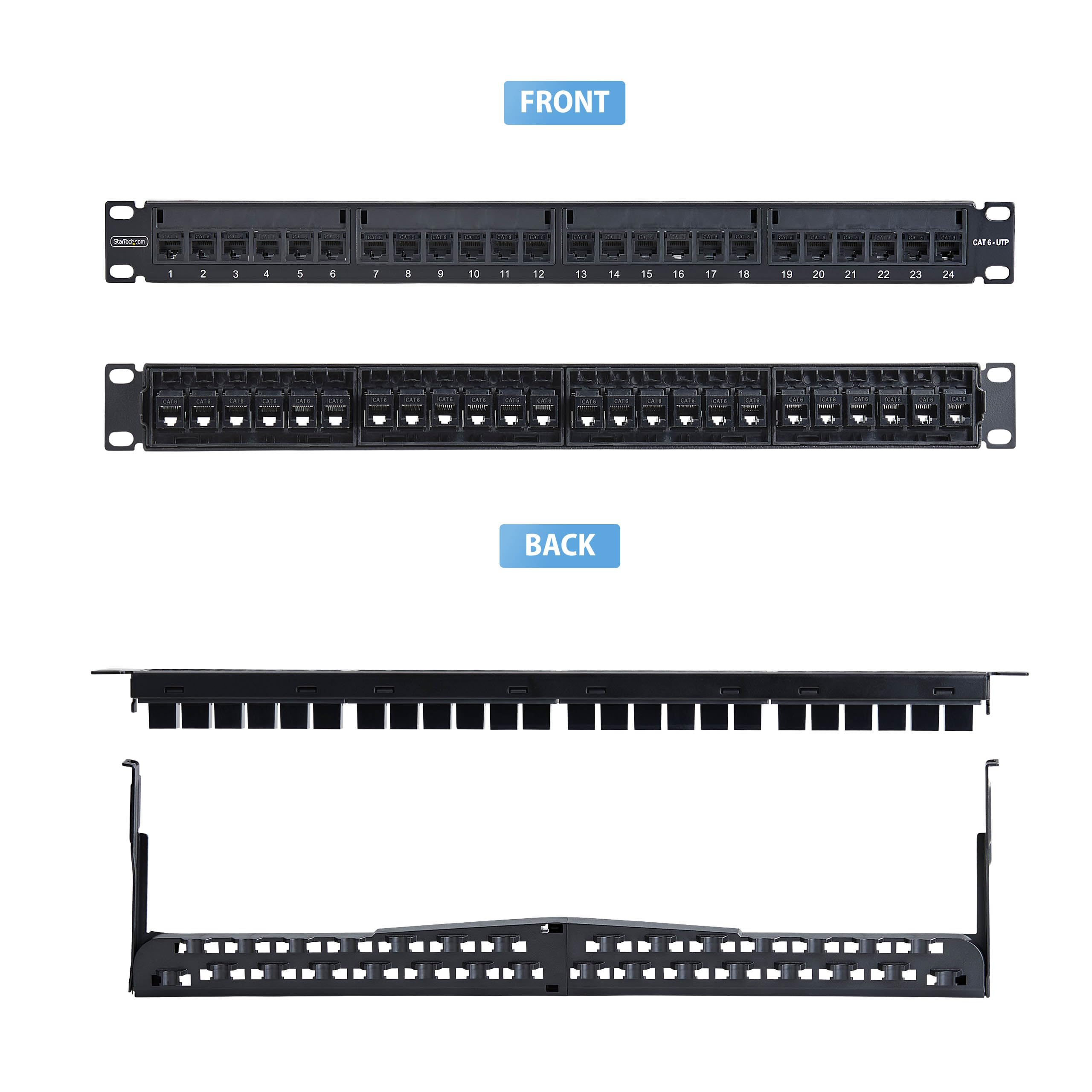 StarTech Panneau 24 Ports 1U Cat6 UTP à Coupleurs RJ45 (C6PANELUTP241UFT)