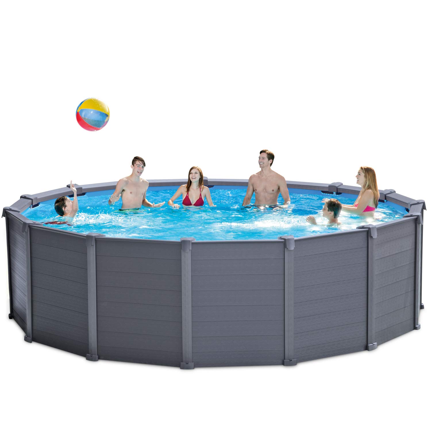 Intex 26384NP - Piscina Fuori Terra Graphite Gray Panel Rotonda, con Accessori, PVC, Grigio, 478x124 cm