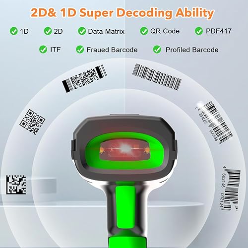 Miniatura 2 de Symcode Escáner de código de barras de pantalla 2D inalámbrico con soporte de carga, 2 en 1 inalámbrico 433 MHz y Bluetooth 2600 mAh 1D 2D escáner