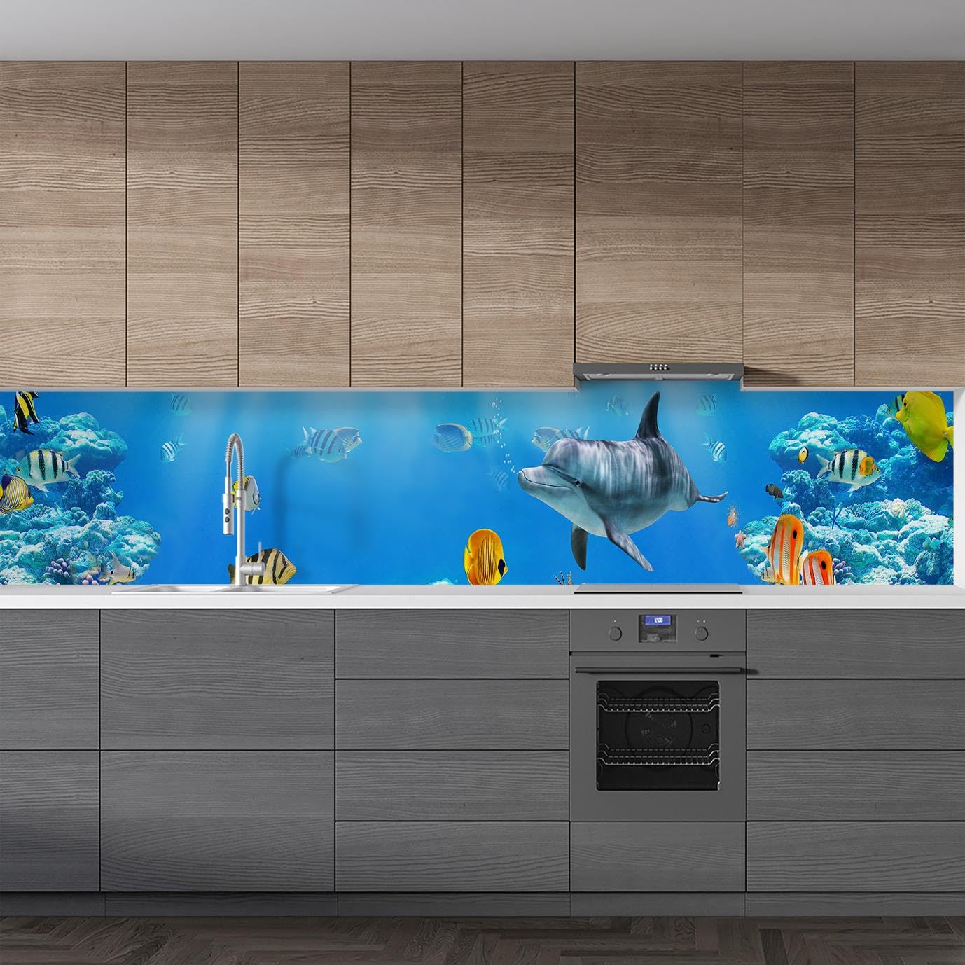 Mutfak Tezgah Arası Folyo Fayans Kaplama Folyosu Denizaltı Balıklar 60x300 CM