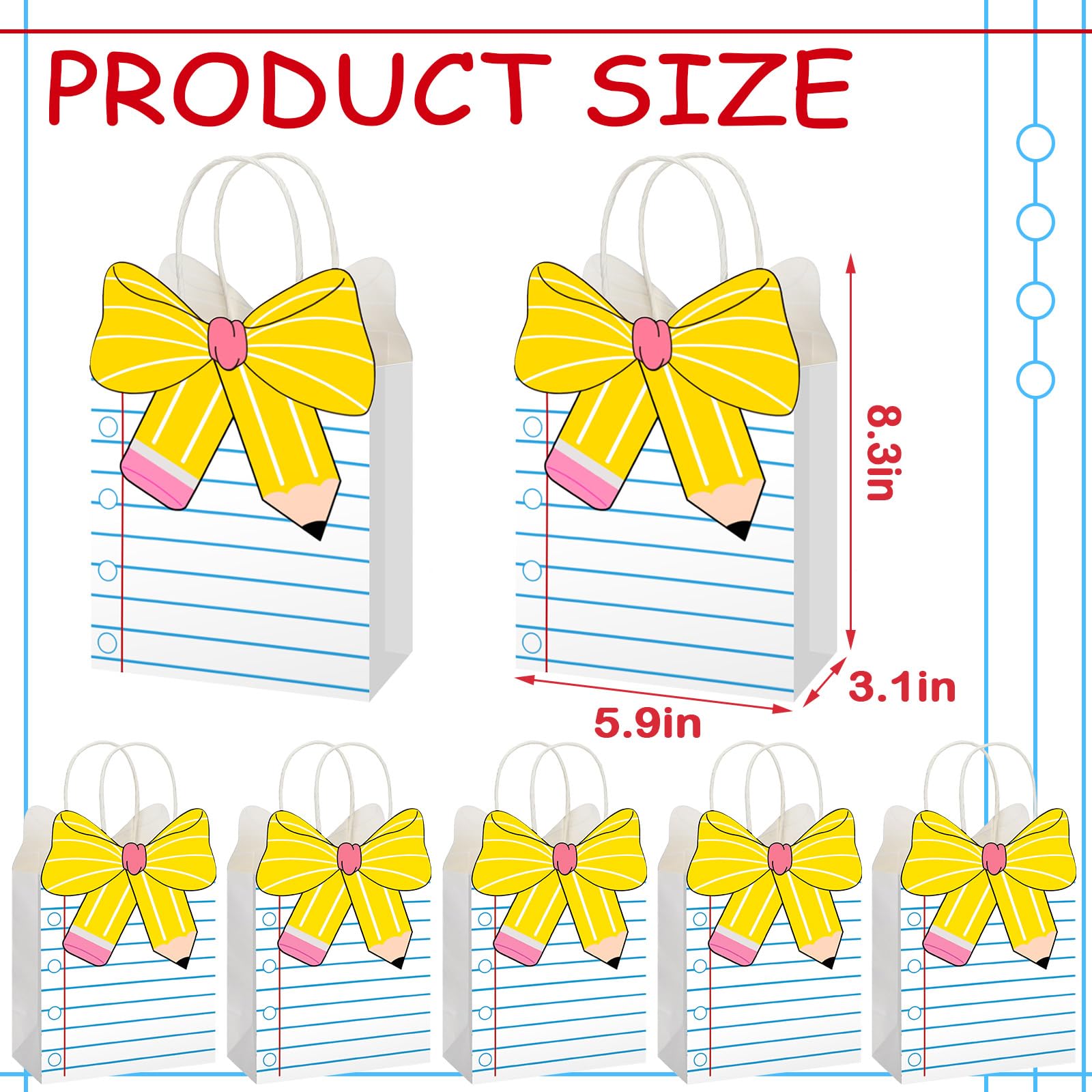 Kolldenn 24 Pcs End of Year Teacher Gift Bags Composition Paper Bags with Handles Notebook Line Teacher Graduation Gifts Bag for Kindergarten Preschool End of Year Party Favors (Notebook)