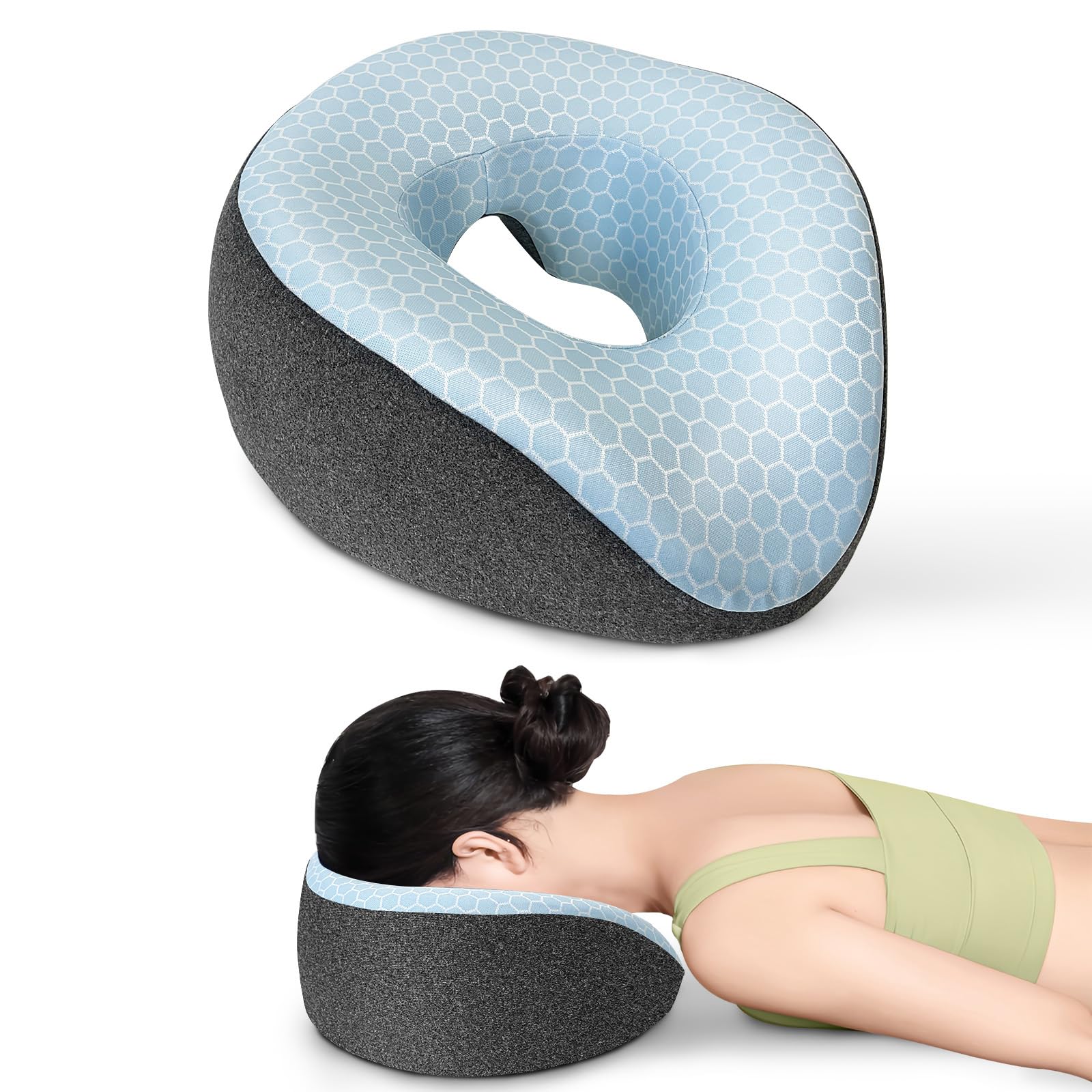 SeiriHelper Massagekissen Kopfloch, Ergonomisches Gesichtskissen mit abnehmbarem Bezug, Massage Kopfstütze für Bett