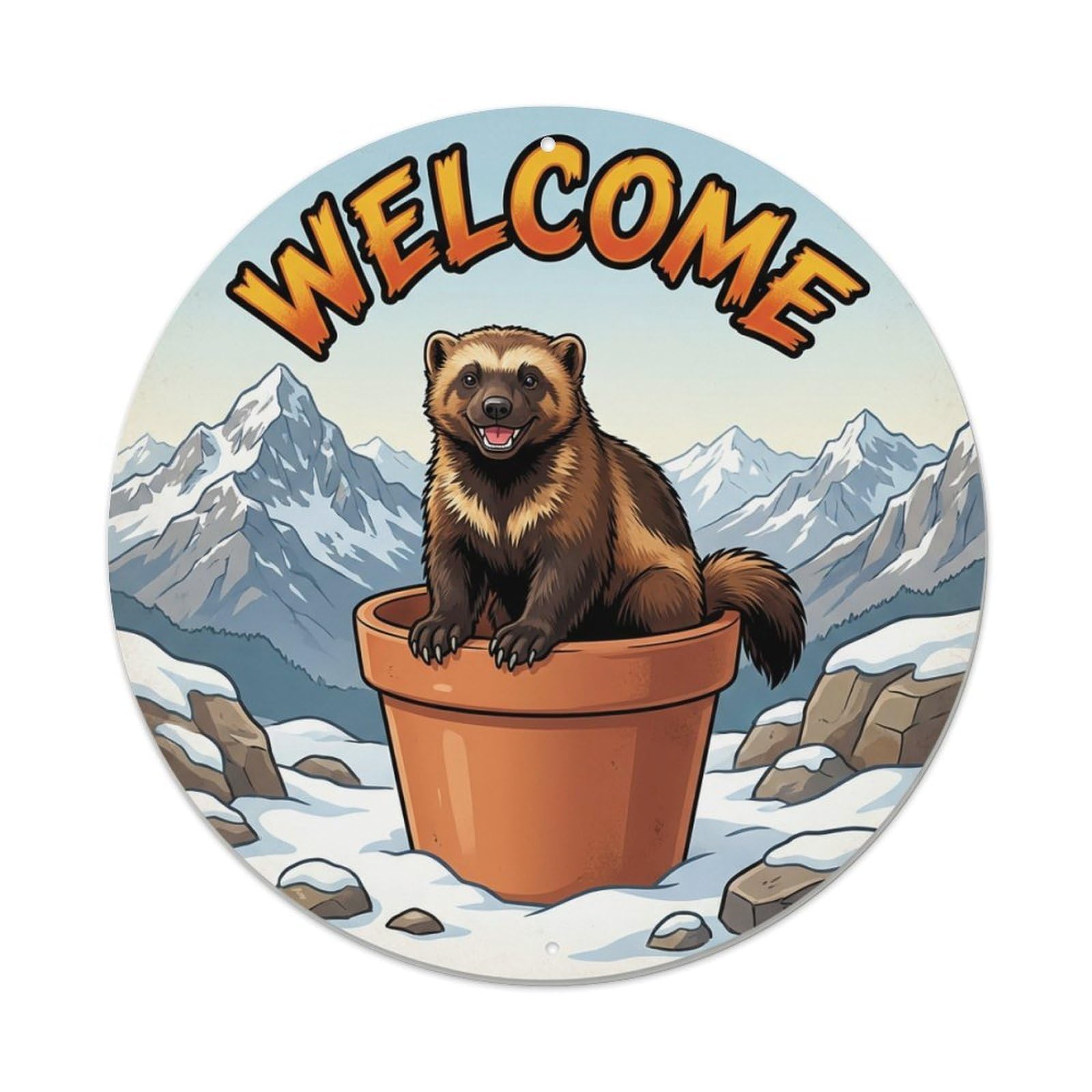 Welcome Glutton Snowy Rock Metal Tin Sign