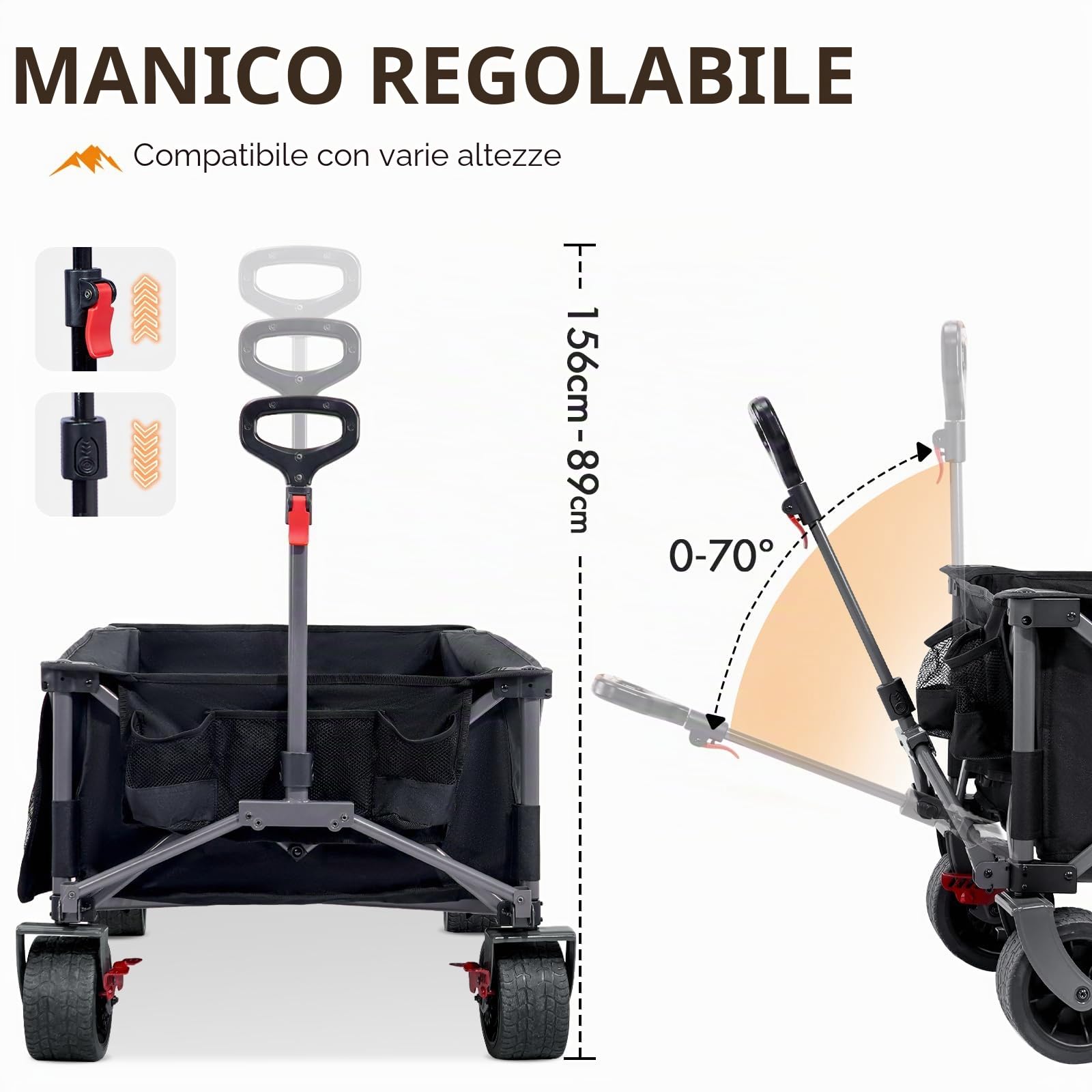 Portal Carrello pieghevole da festival XXL con freni, resistente, 600 l, carro da spiaggia, carrello da giardino pieghevole per picnic, capacità 180 kg