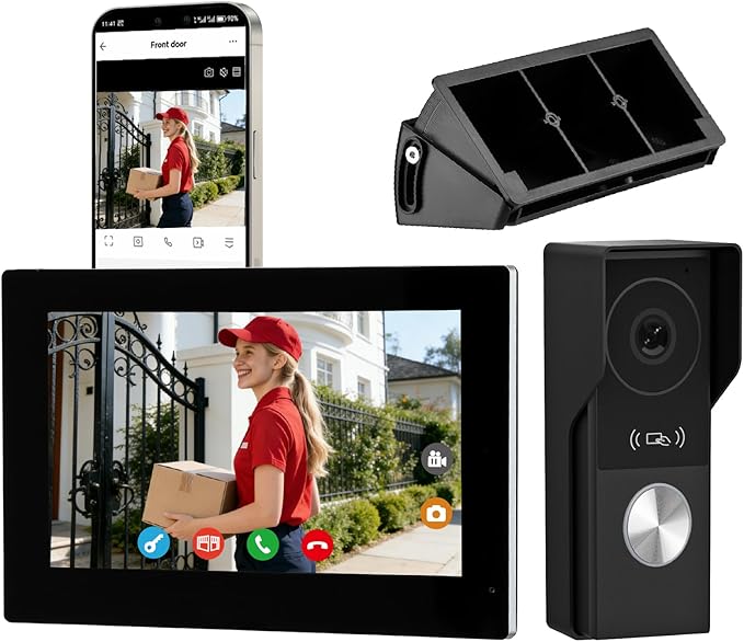 Visiophone Filaire Connecté à 2 Fils, Interphone Vidéo IP WiFi avec 7'' écran Tactile,1080P Sonnette Portier, APP Unlock à Distance,Détection de Mouvement,Lecture, Enregistrement