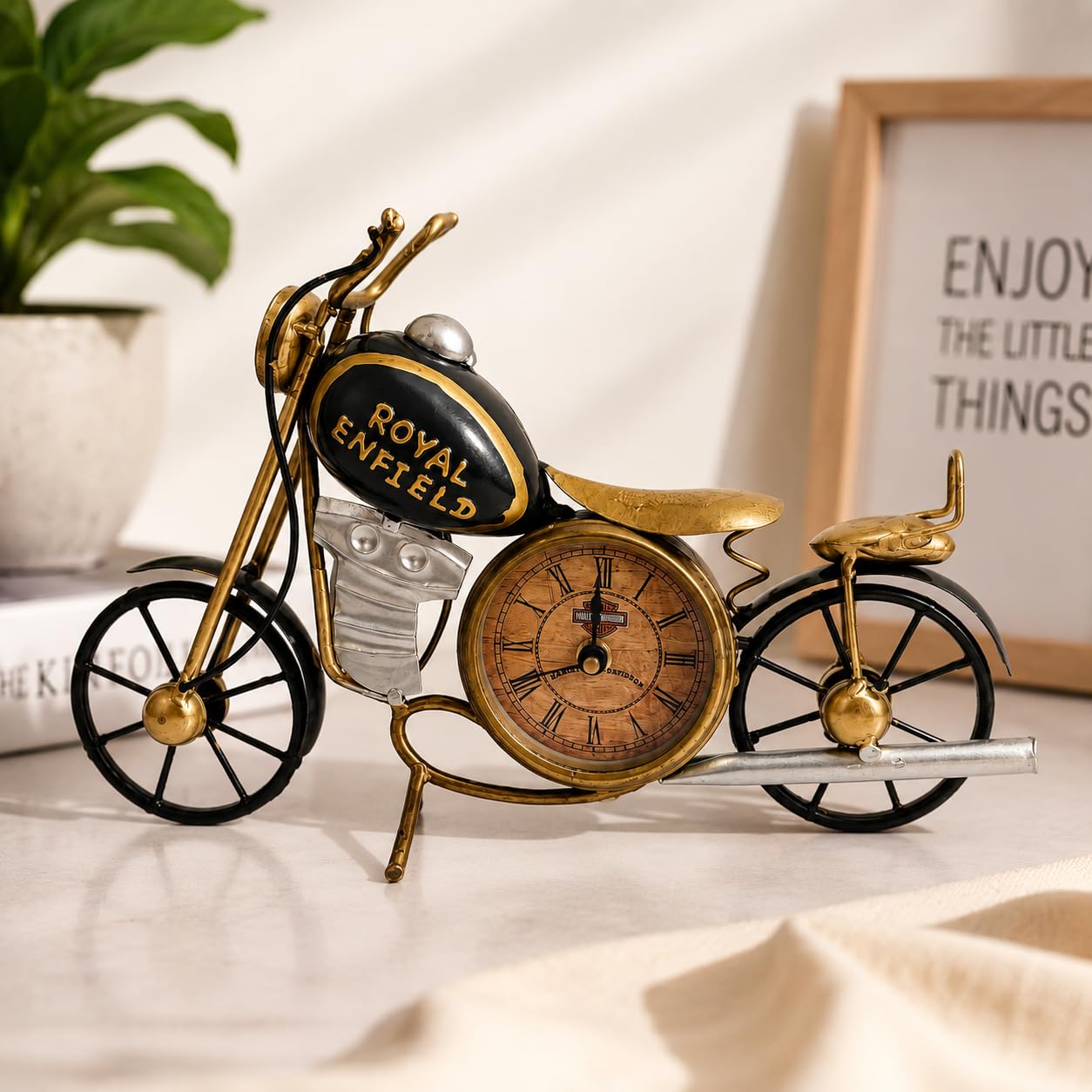 Vintage Royal Bullet Motorcycle Table Clock | Handcrafted Iron Metal Bike Showpiece with Analog Clock | Decorative Desk Clock for Home, Office & Study Table | Rustic Retro Home Décor Gift | Multiolor-image-5