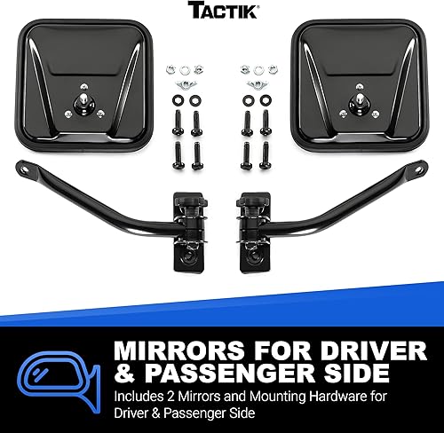 Miniatura 5 de TACTIK Espejos laterales de liberación rápida, cabeza cuadrada, se adapta a Jeep con puertas apagadas o puertas de posventa. Compatible con Jeep