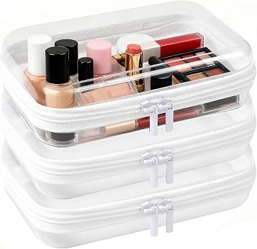 3 PCS Clear Hard Zipper Case, Waterproof Transparent Pencil Case Clear Hard Zip Bags Double Zipper Toy Bag Make Up Storage Organizer