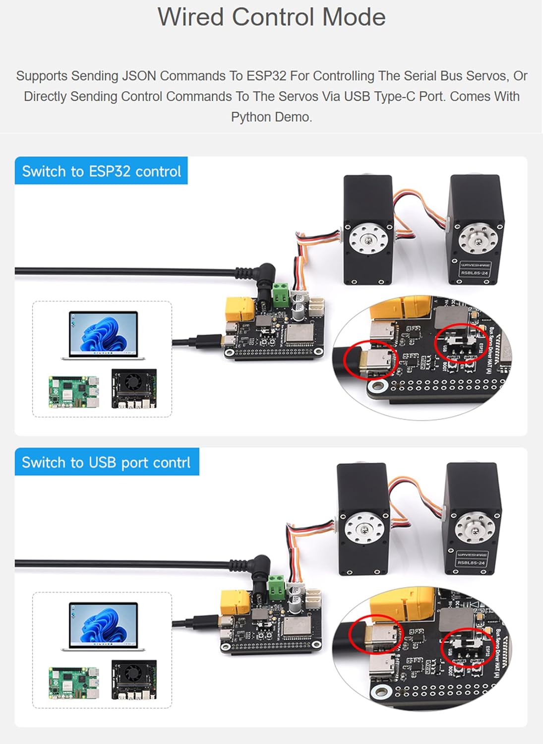 Serial Bus Servo Driver HAT Based on ESP32-WROOM-32 Module, Suitable for Raspberry P 5 / 4B and ST/RSBL Series Serial Bus Servos up to 253 Serial Bus Servos at The Same Time/Robotic Project