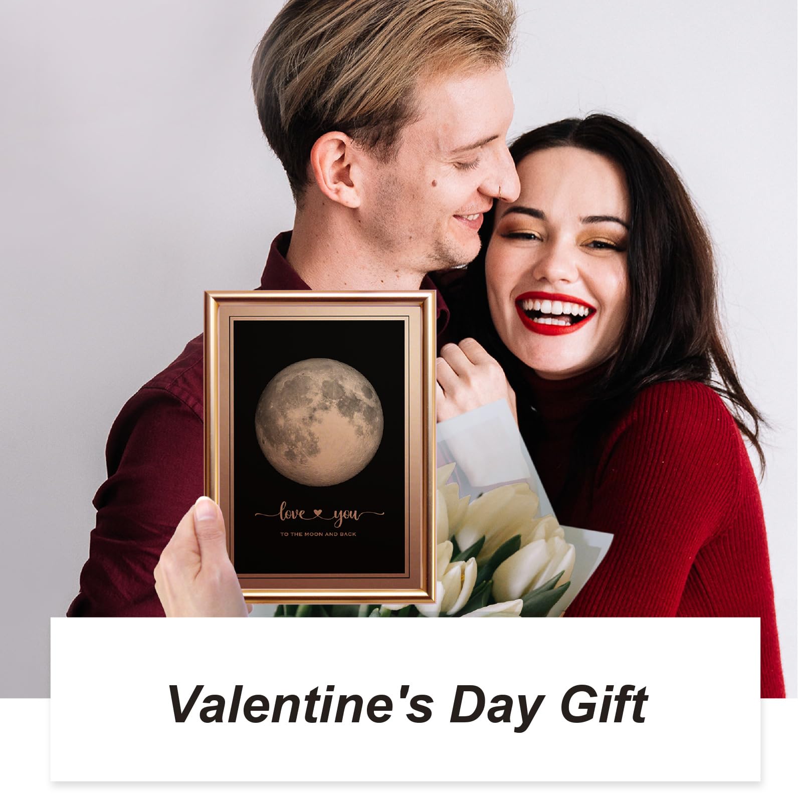 IGREAN I Love You to the Moon and Back - Bronze Moon Print in Frame, Great Gift for Special Occasion, Engagement, Wedding, Anniversary, Mother 's Day Gift