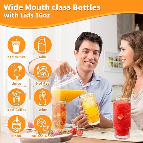 Miniatura 5 de Hobnail - Vasos para beber de 16 onzas, paquete de 6 vasos de hobnail vintage, vasos de agua transparente, tazas de cocina para jugo, cerveza,