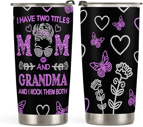 Miniatura 1 de 64HYDRO Vaso de café con diseño de mariposa morada de 20 onzas, para abuela, nana, regalos Mimi, vaso de café con dos títulos para mamá y abuela,