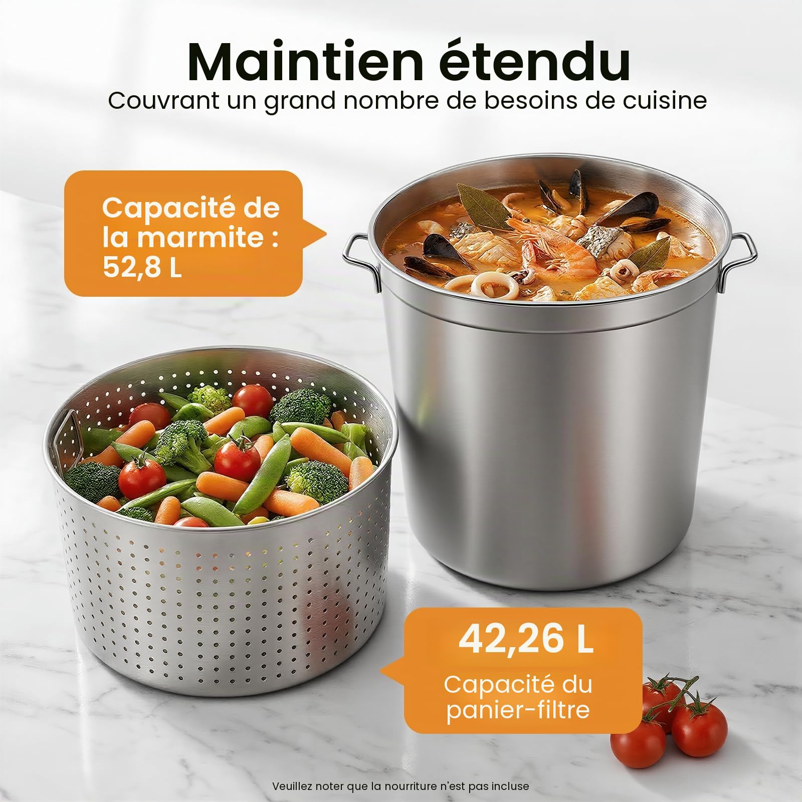 Marmite à soupe en acier inoxydable 100 l avec couvercle et panier, grande capacité, friteuse commerciale, pour restaurant, restauration, fêtes de famille