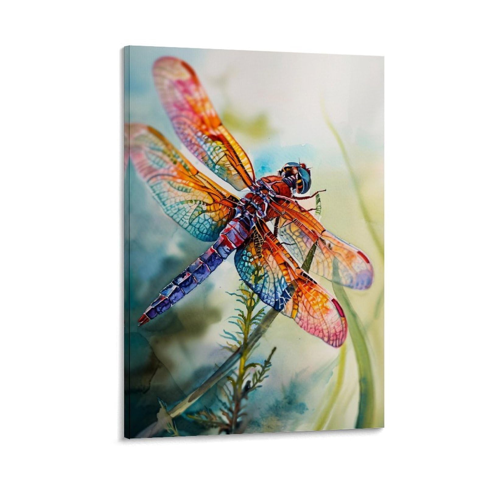 GMUKIFFY Colorful Dragonfly Painting on Canvas Wall Art Rustic Wildlife Leaf Painting Stretched And Framed Canvas Prints Artwork for Home Decorations Ready to Hang Wall Decor 16x24inch(40x60cm)