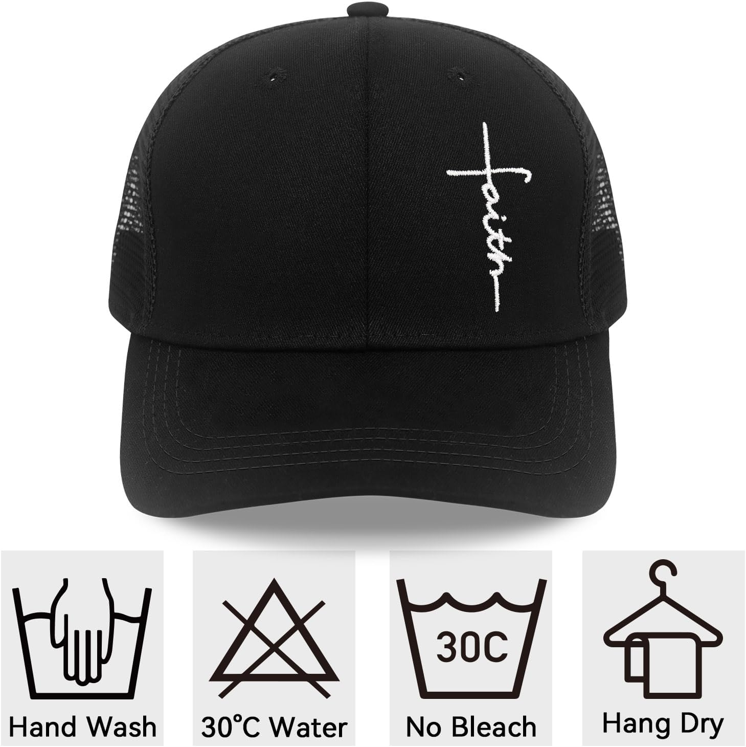 Christian Faith Hats for Men Women, Cross Hat, Jesus Embroidered Adjustable Baseball Cap Black - Image 6