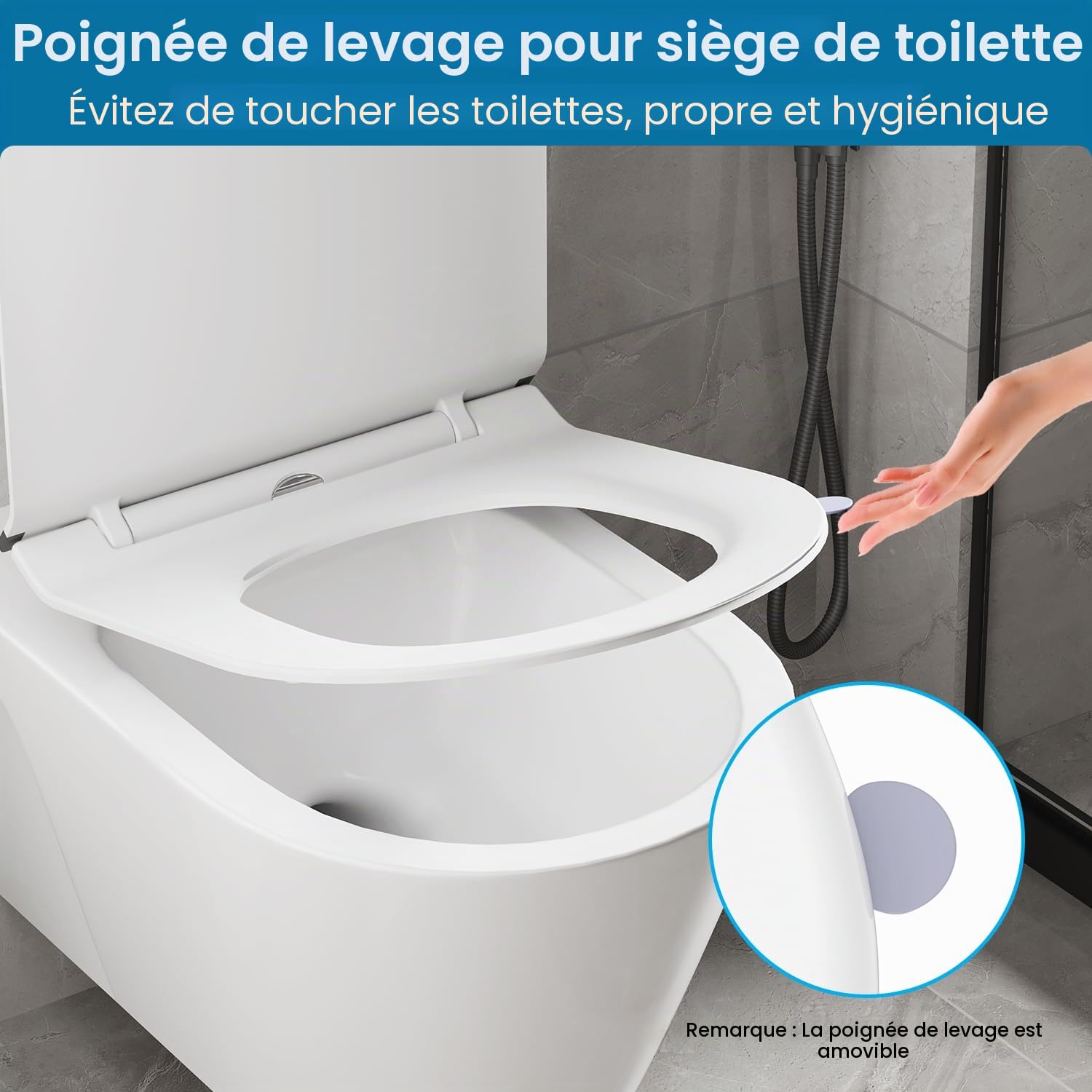 Abattant WC Ultra-mince Forme D[COURT], Lunette de Toilette avec Frein de Chute, Siège de toilette en Urée-formaldéhyde avec fonction détachable, 42,5 * 36,2 cm