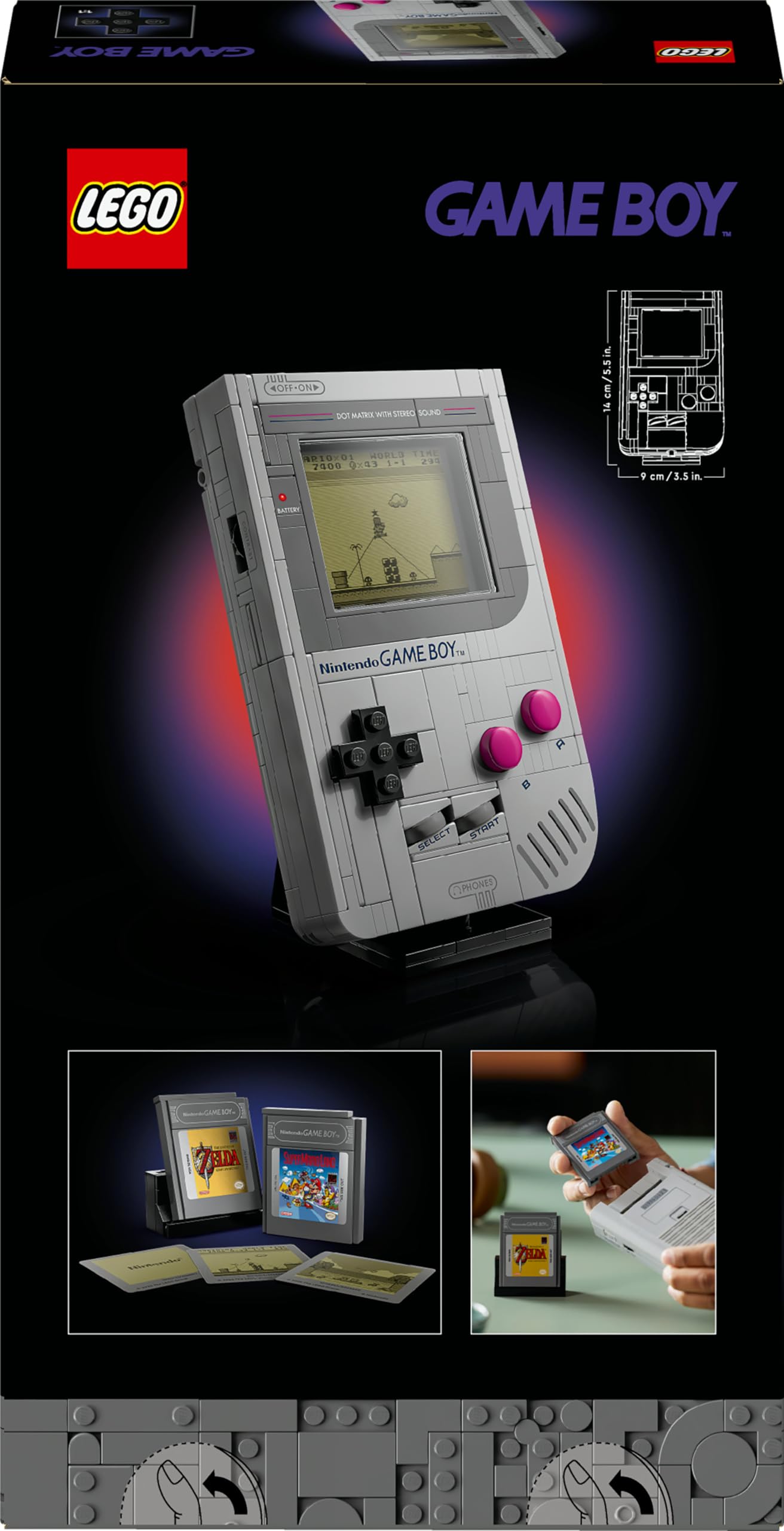 LEGO Super Mario Game Boy - Set de Construction pour Adulte - Maquette de Nintendo à Exposer avec 2 Cartouches Dont Zelda - Support Inclus - Idée de Cadeau Rétro pour Fête des Pères 72046