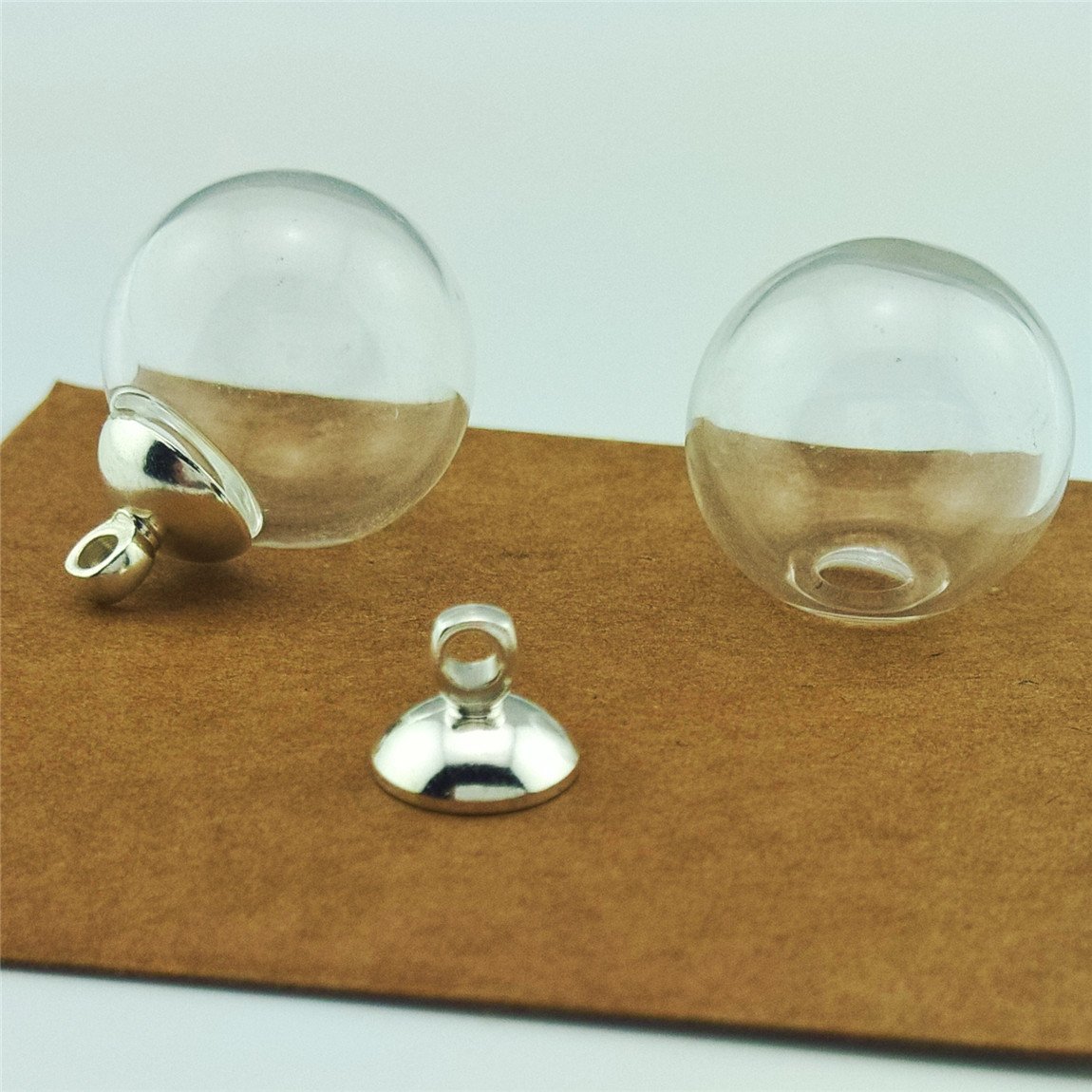 20pcs 16mm Mini Empty clear glass globe 4mm mouth wish glass ball bottles diy pendant charms, 8mm cap include (silver)